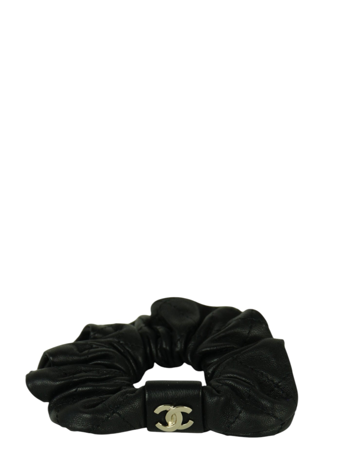 AUTHENTIC Chanel black leather & gold CC scrunchie Chanel Black Leather & Chain CC Scrunchie - Chanel  main image 3