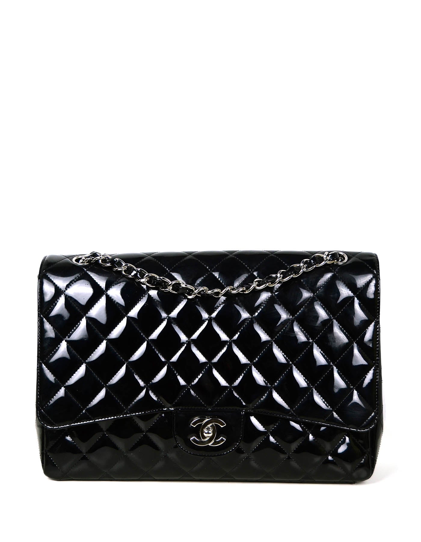 Chanel Black Patent Leather Quilted Single Flap Maxi Classic Bag – ASC ...