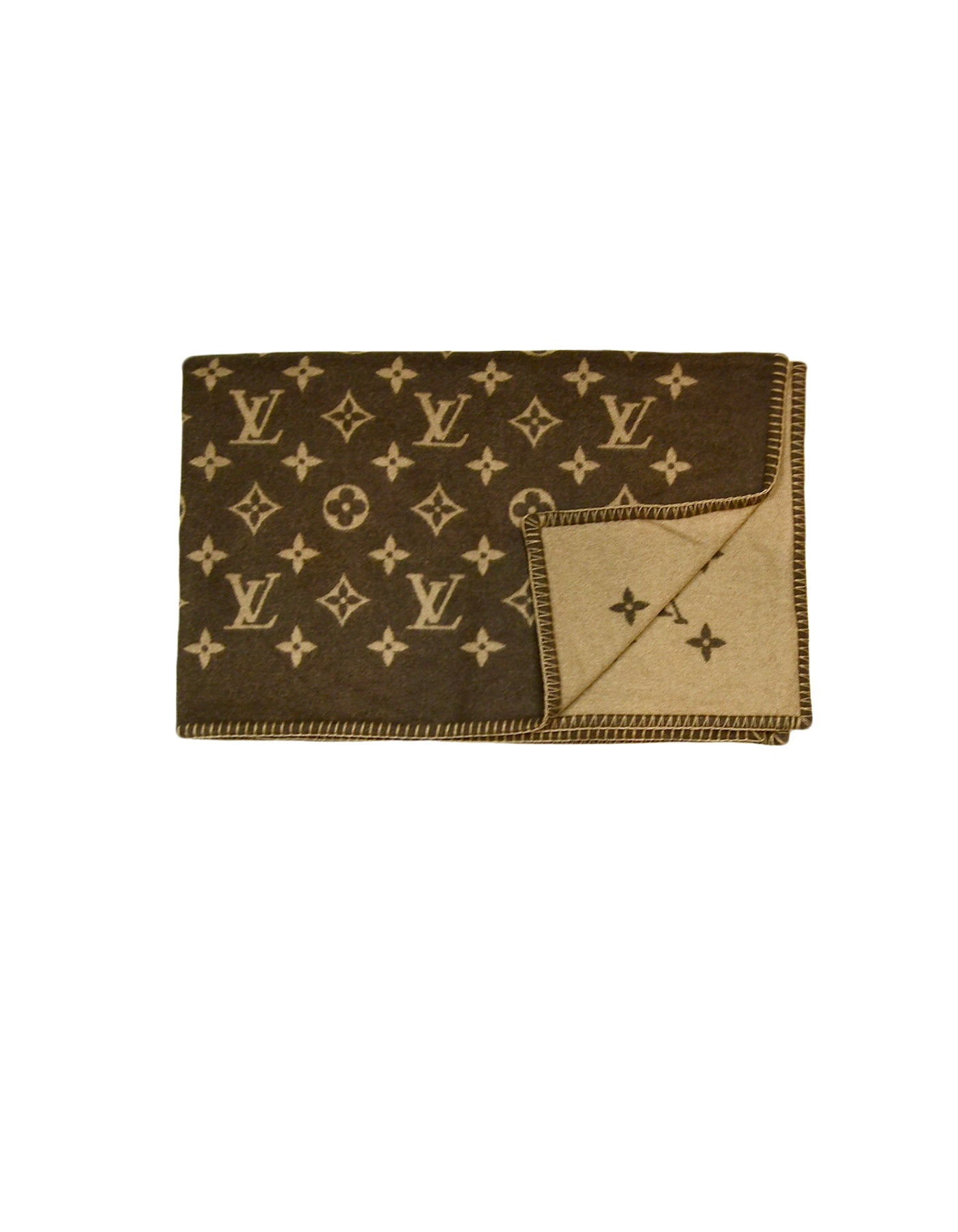 Louis Vuitton Brown Wool Cashmere Neo Monogram Throw Blanket