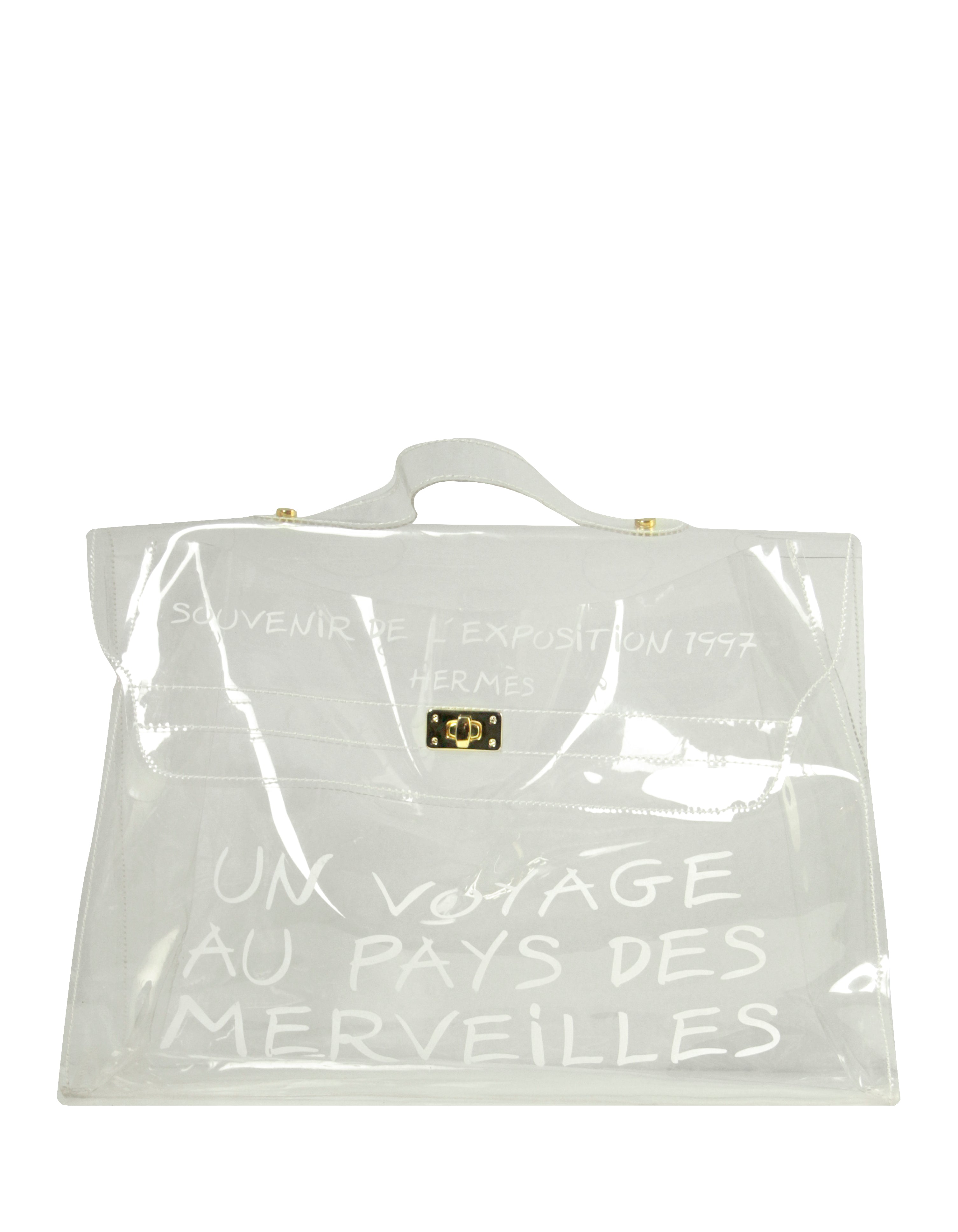 Hermes Clear Transparent Vinyl Souvenir De L'Exposition Kelly Bag