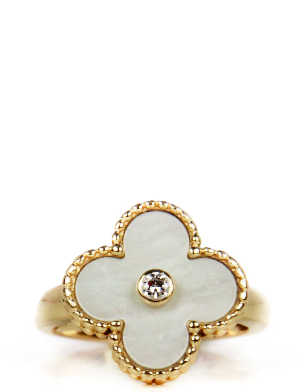 Van Cleef & Arpels 18k/ Mother of Pearl Vintage Alhambra Ring w. Diamo