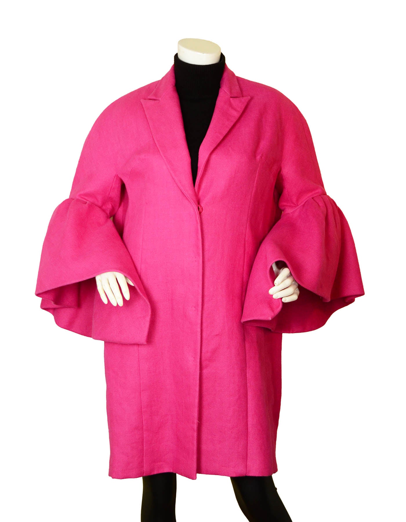 Delpozo Fuschia Fluted Linen Bell Sleeve Coat FR38 ASC Resale