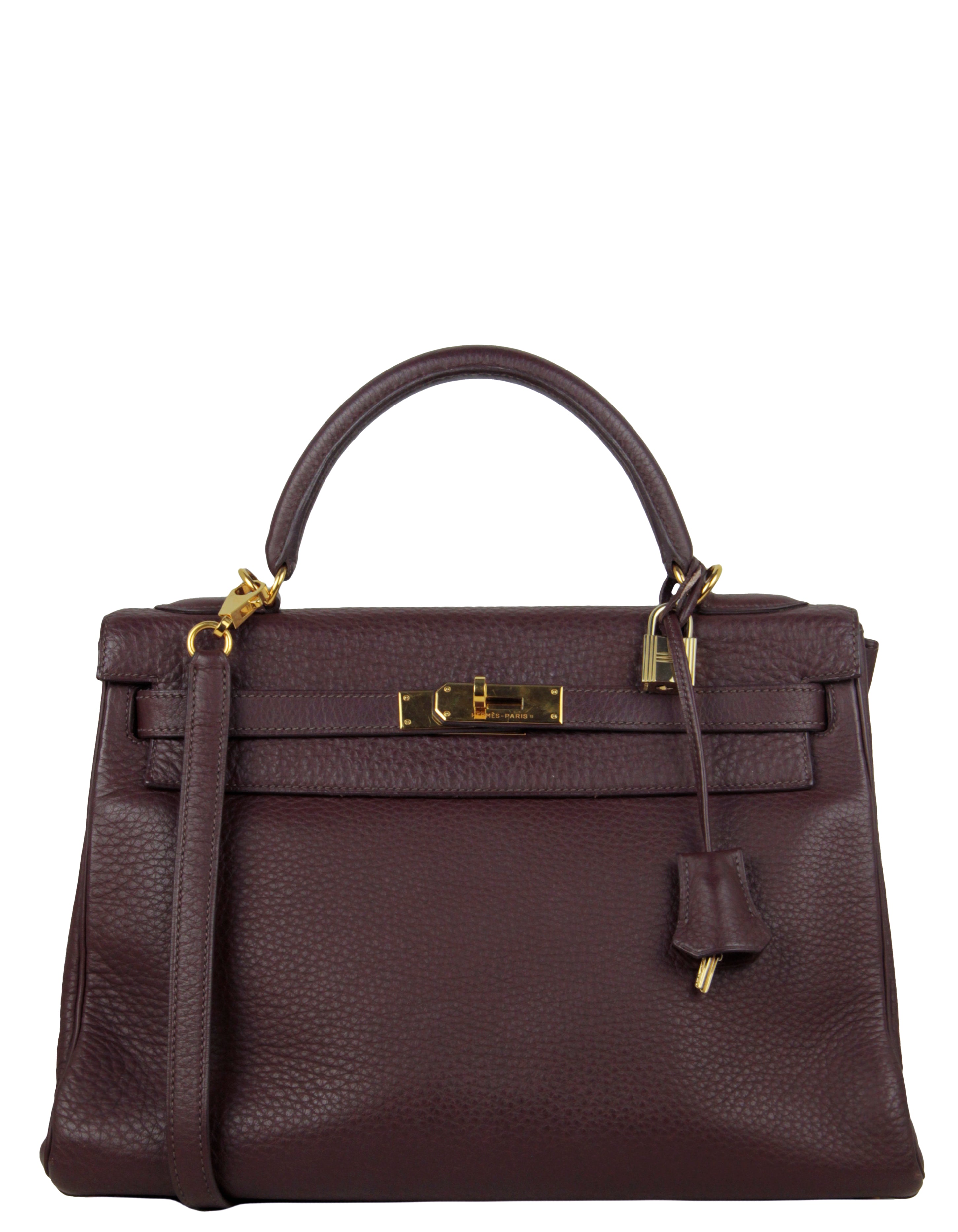 HERMÈS  BLACK RETOURNE KELLY 32CM OF CLEMENCE LEATHER WITH GOLD