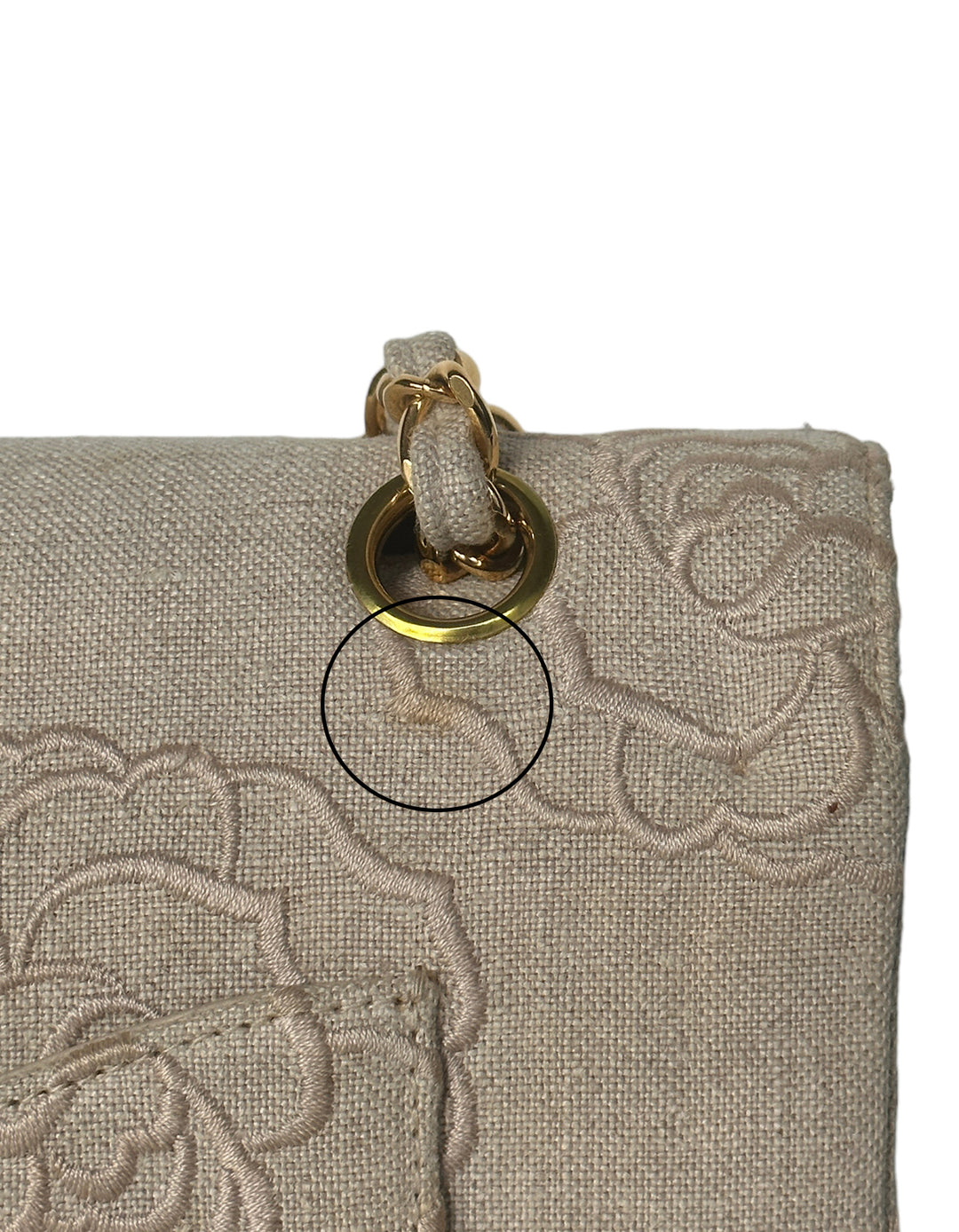 Chanel Ivory Canvas Camellia Embroidered Double Flap Classic