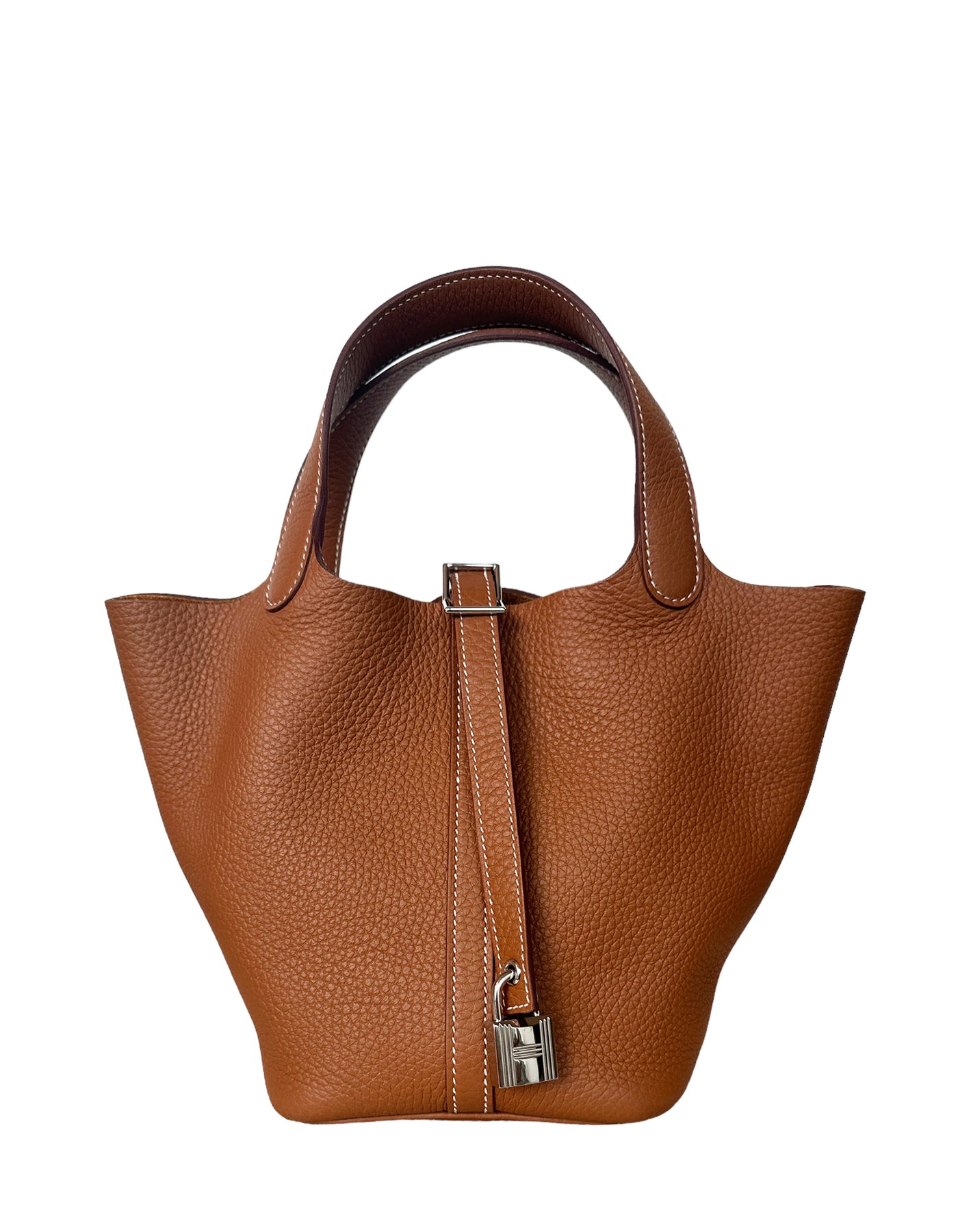 Hermes Gold Tan Taurillon Clemence Leather Picotin Lock 18 PM Bag