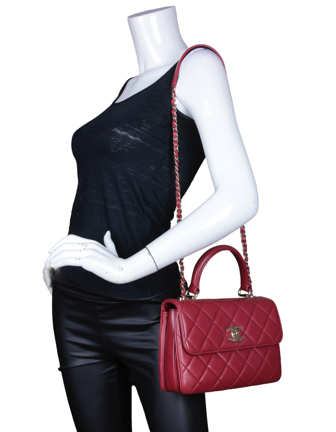 Chanel Burgundy Lambskin Leather Quilted Trendy CC Dual Handle Flap Bag