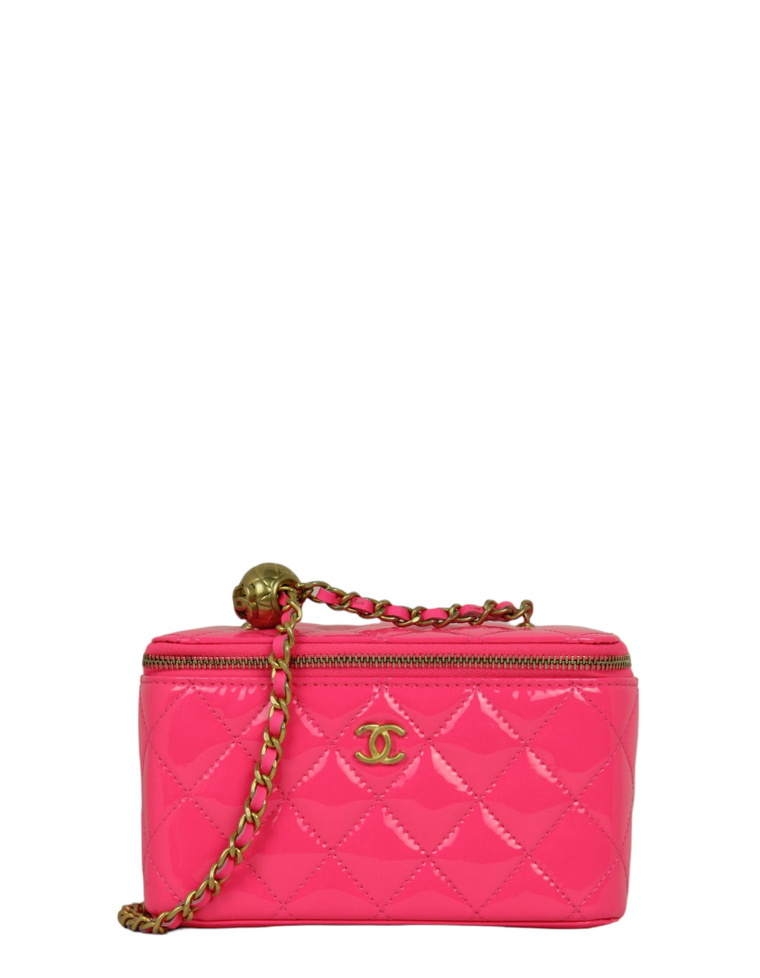 Chanel ケース Chanel Neon Pink Patent Pearl Crush Small Vanity Case – ASC Resale