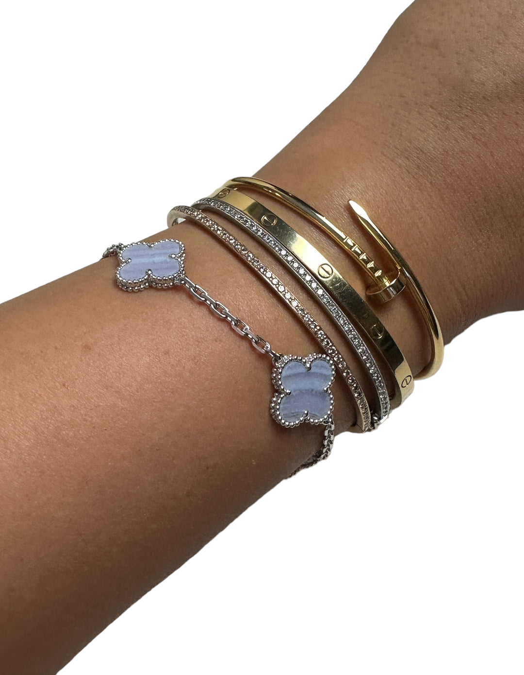 Van Cleef Arpels 18K White Gold/Chalcedony Alhambra Bracelet