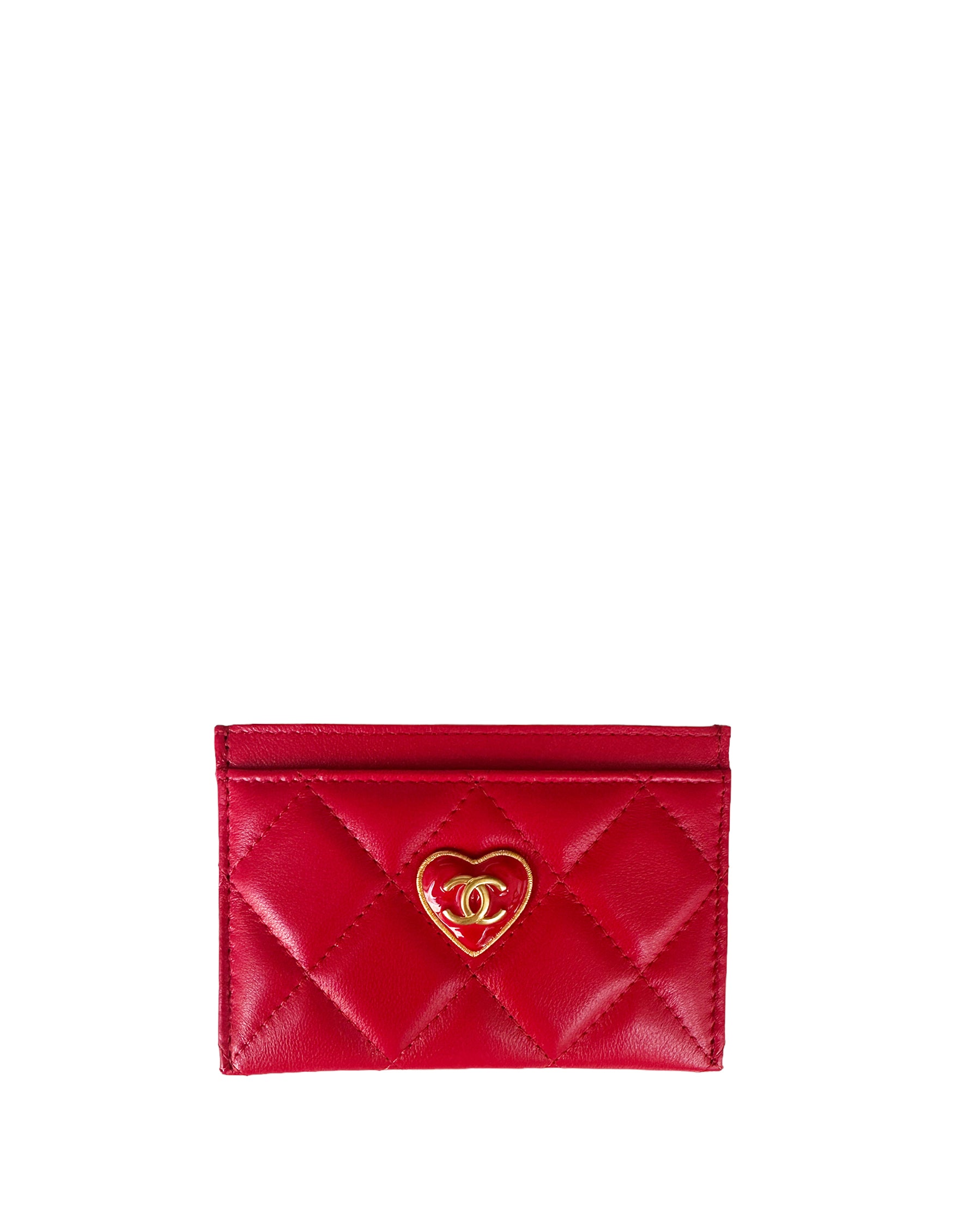 Chanel NEW 2023 Red Lambskin Quilted Resin CC Heart Card Holder – ASC Resale
