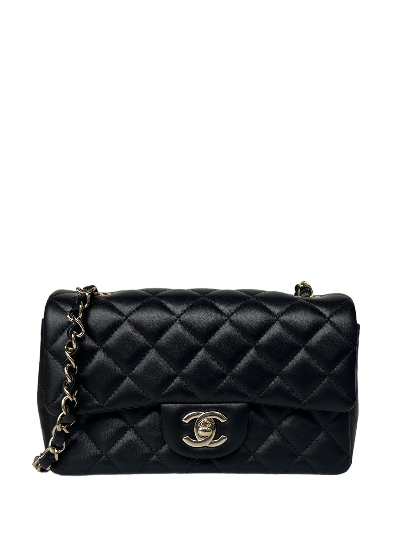 Chanel Black Lambskin Leather Quilted Rectangular Mini Flap Bag