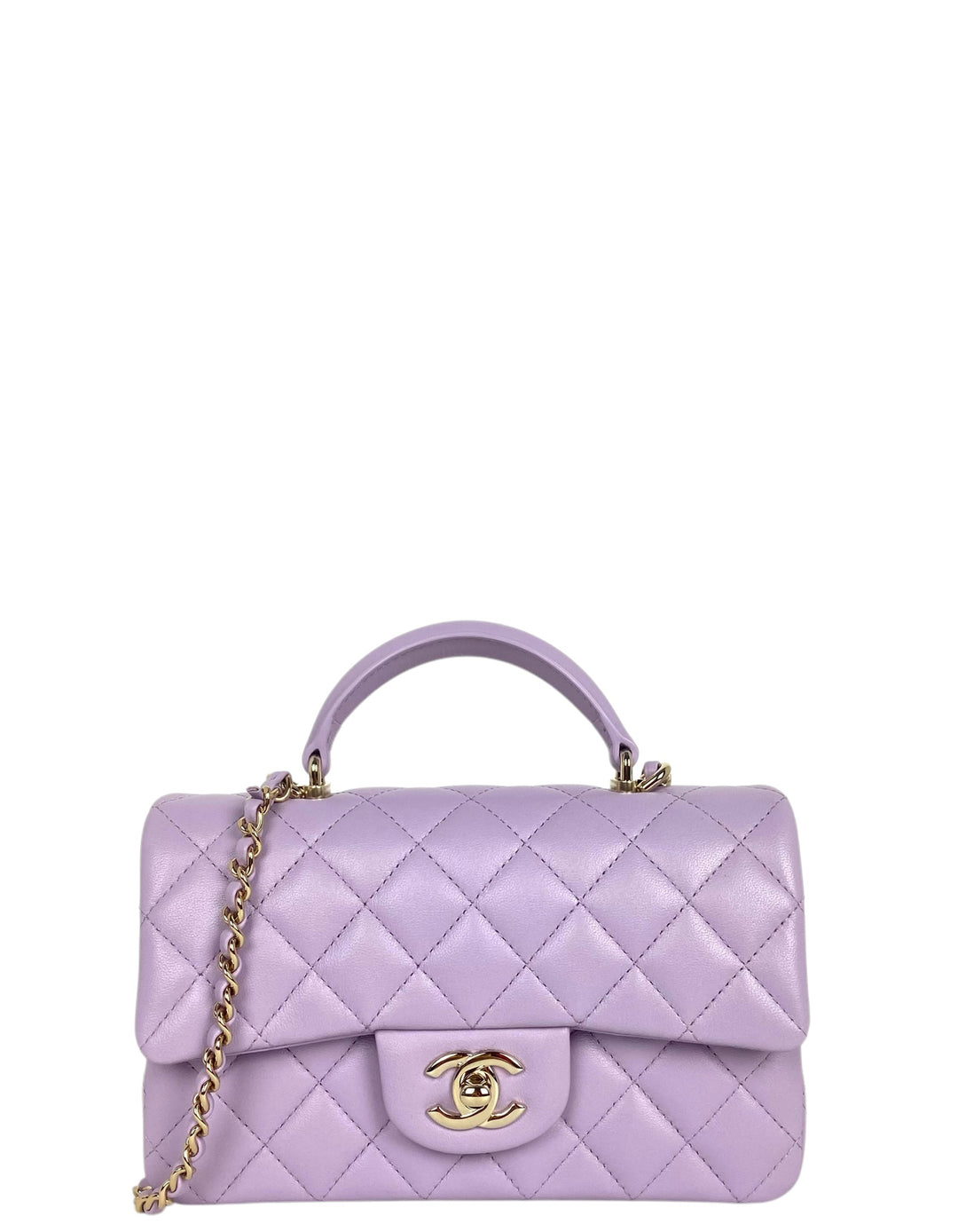Chanel 2024 Light Purple Lambskin Leather Quilted Mini Top Handle