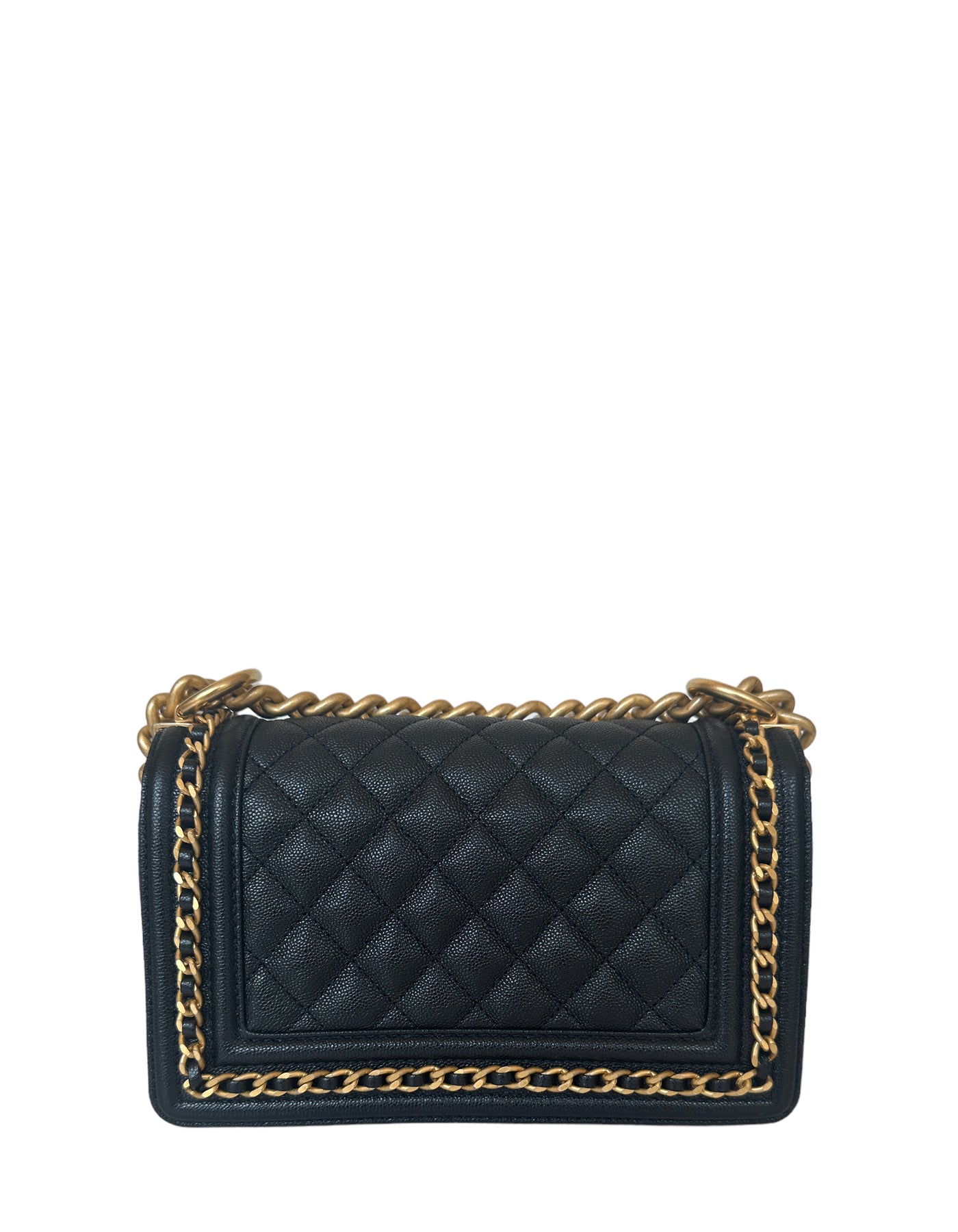 Chanel Black Caviar Leather Small Quilted Chain Around Boy Bag
