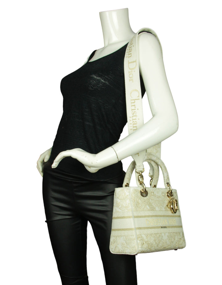 Christian Dior 2023 White/Gold Embroidered Canvas Medium Lady Dior