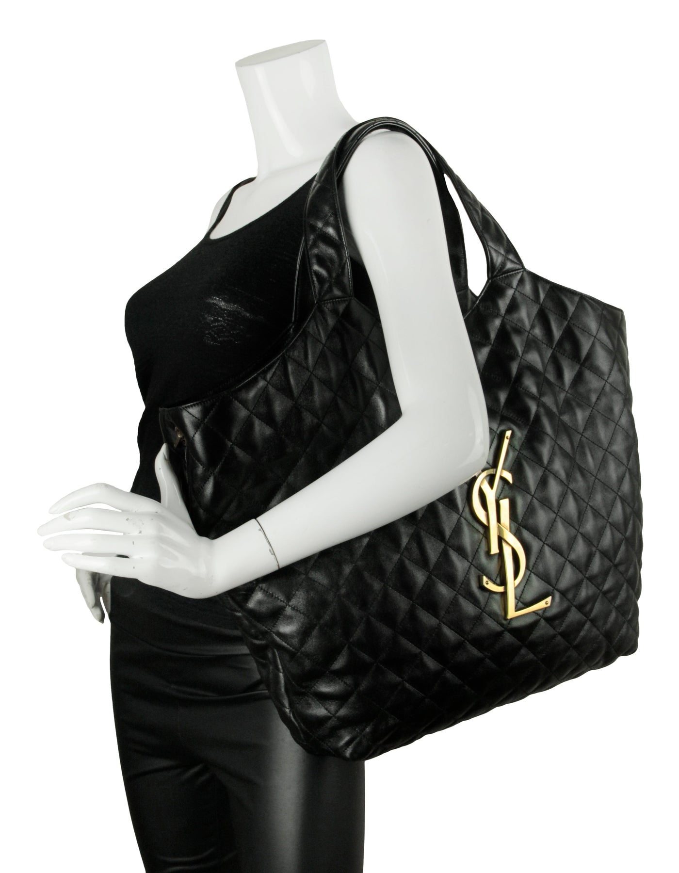 Saint Laurent Icare Maxi Shopping Tote Bag in Black Quilted