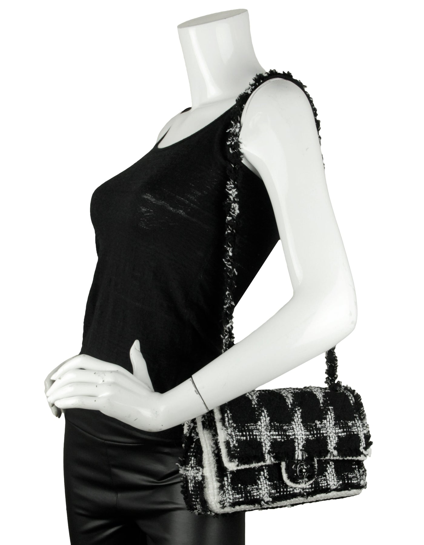 Chanel 2020 Black/White Tweed Medium Classic Double Flap Bag