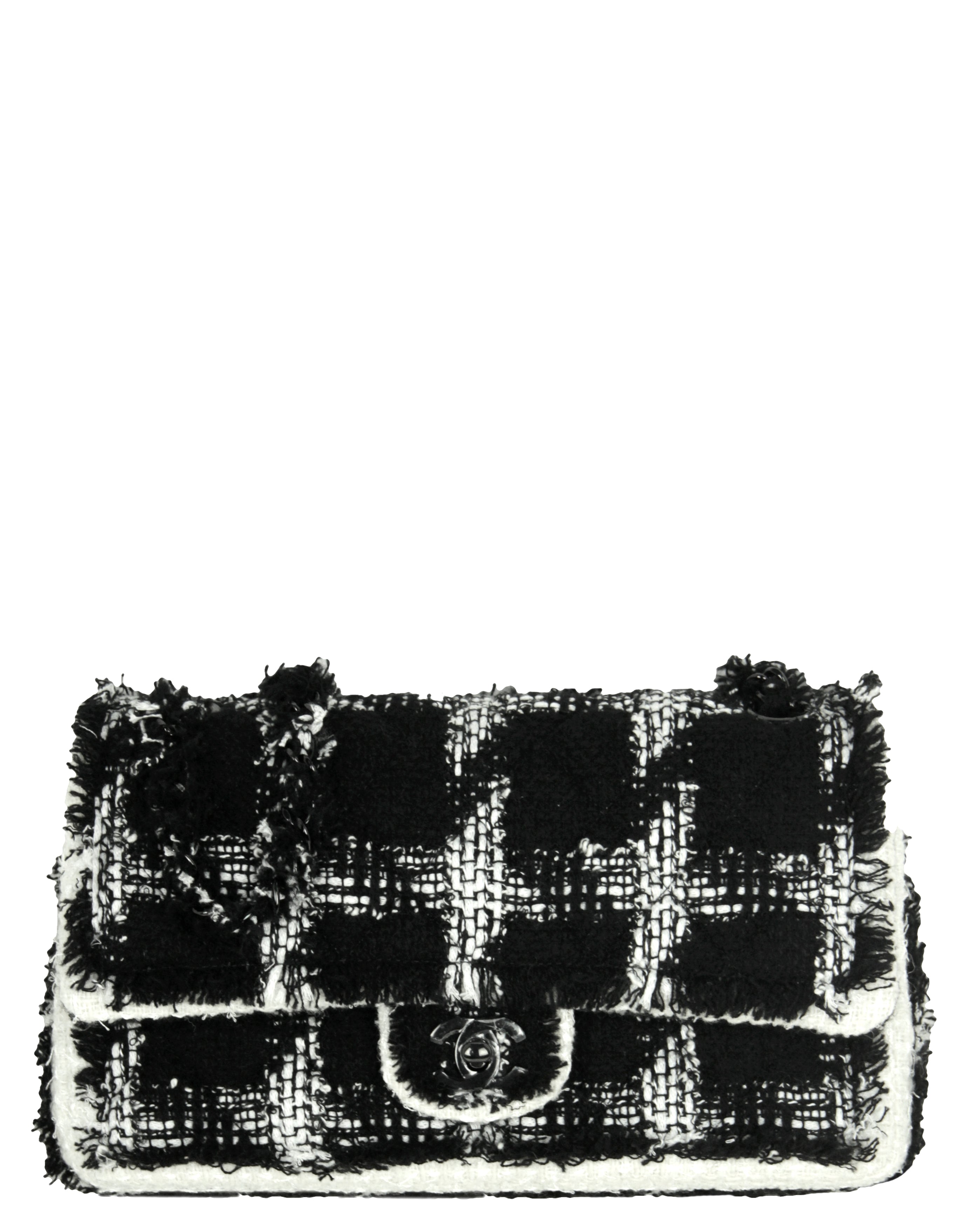 CHANEL Tweed Medium Double Flap Black White 186808
