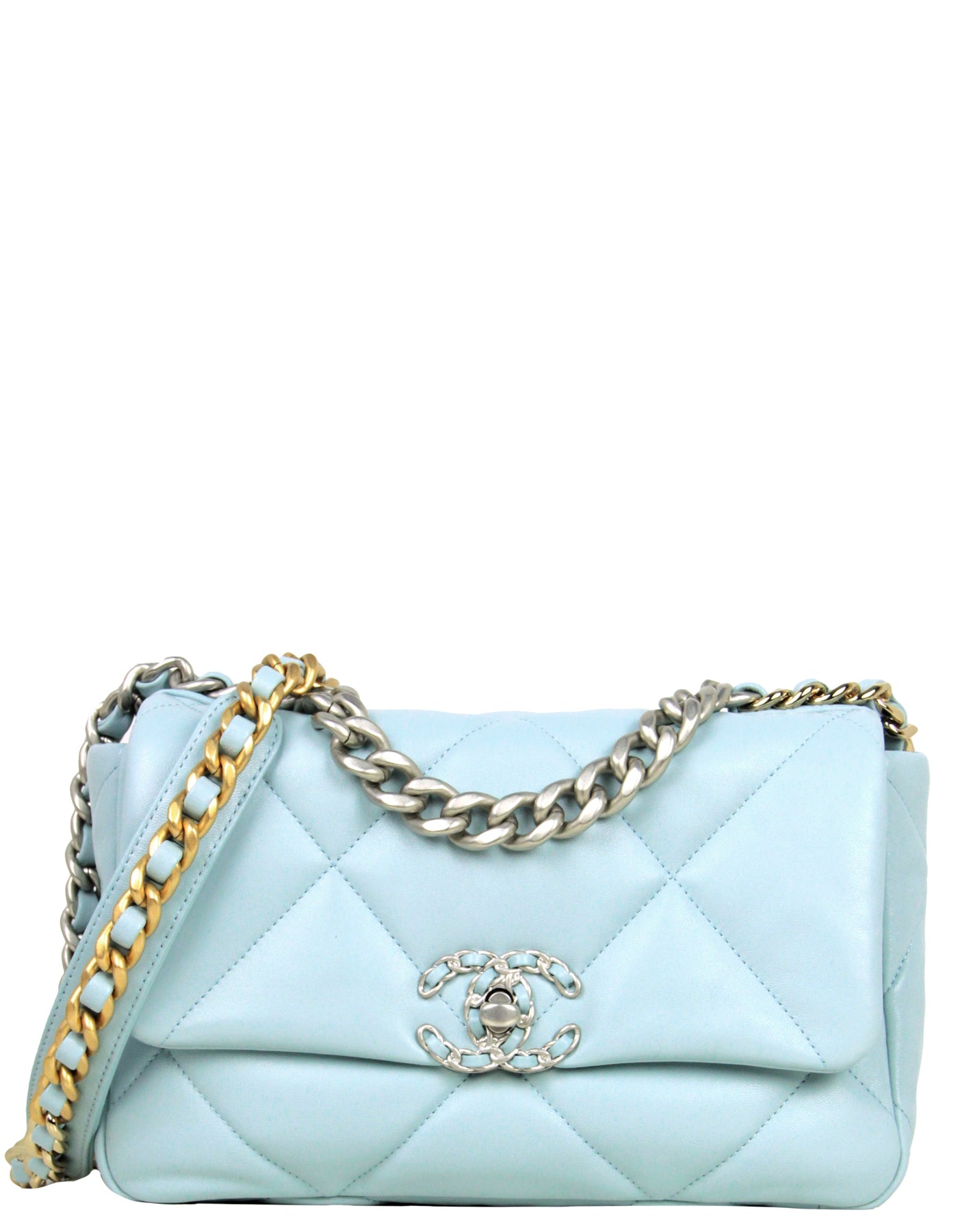 Chanel Nwt 2022 Light Blue Lambskin Quilted Medium 19 Bag