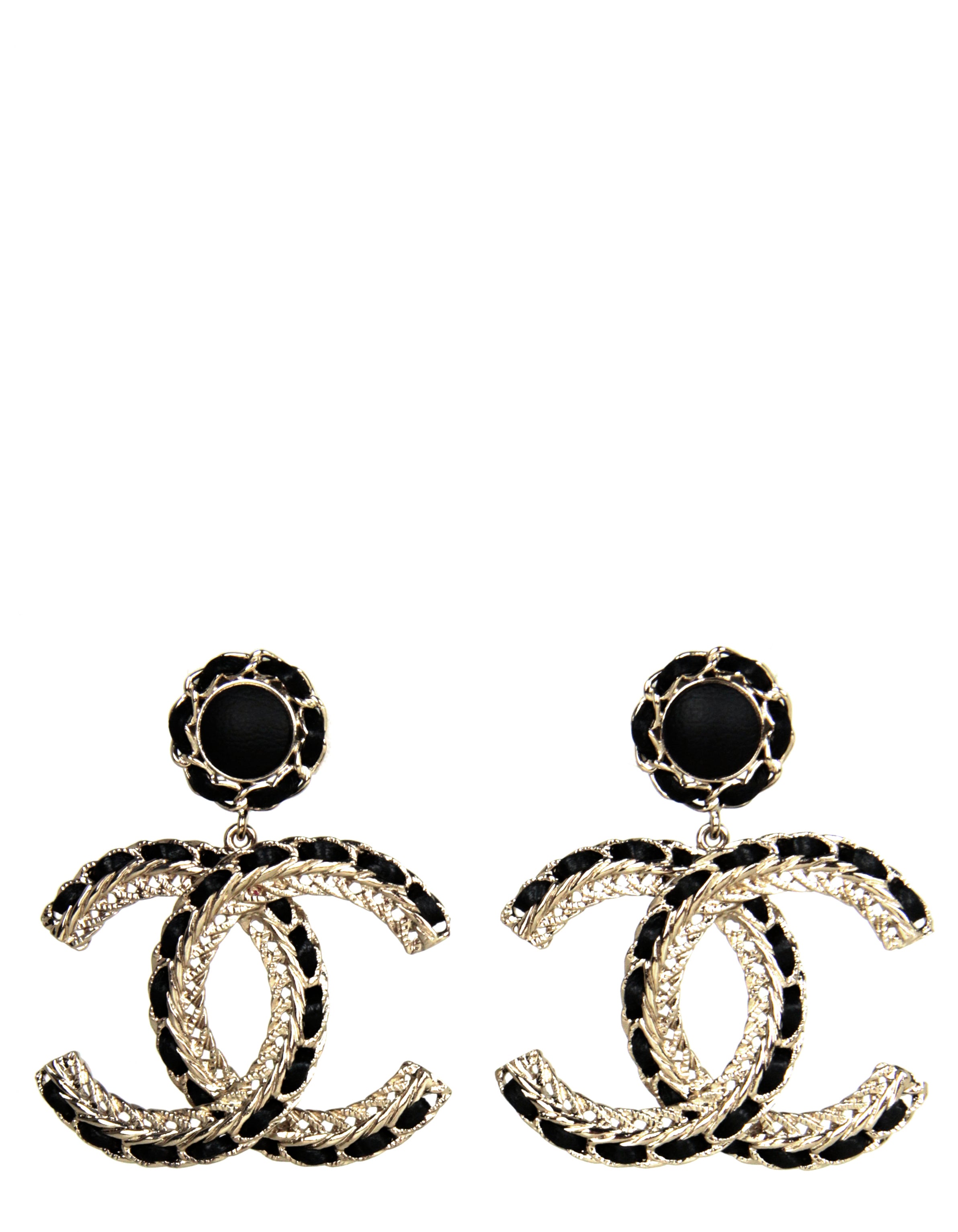 Chanel 2022 Gold/Black Leather Large hanging CC Earrings – ASC Resale