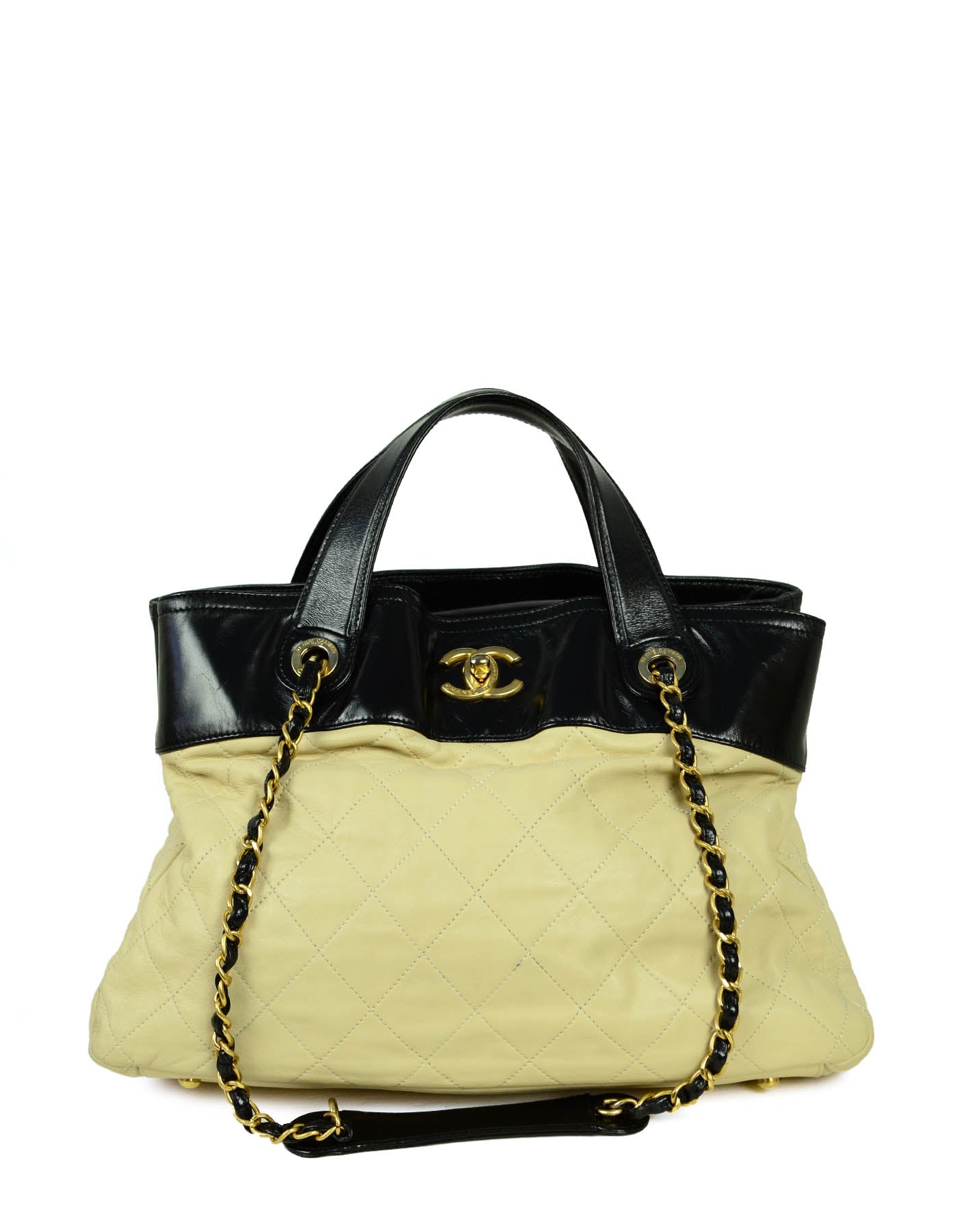 CHANEL Name Plate Tote Quilted Glazed Calfskin Medium