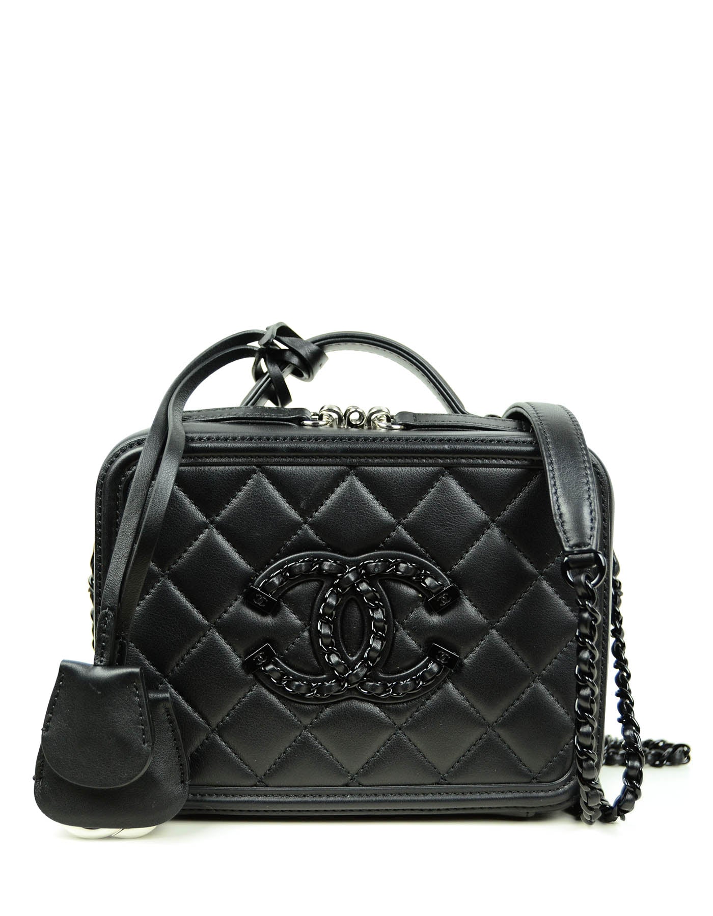 2021 Chanel Black Caviar Gold Small Filigree Vanity Case Handle Crossbody  Bag 