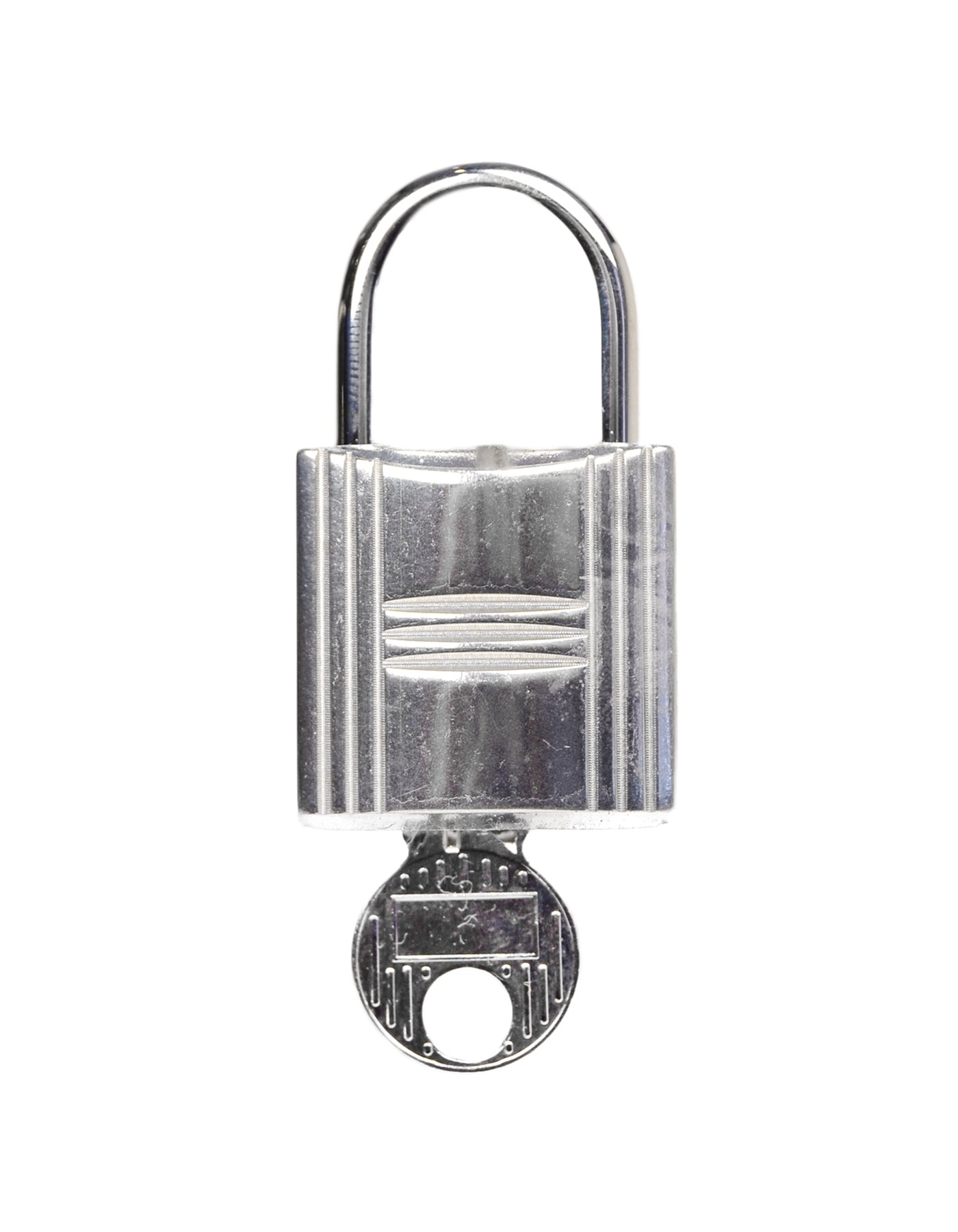 Authentic HERMES Set of Padlock & Key Cadena Silver-Tone Bag Accessories  Charm