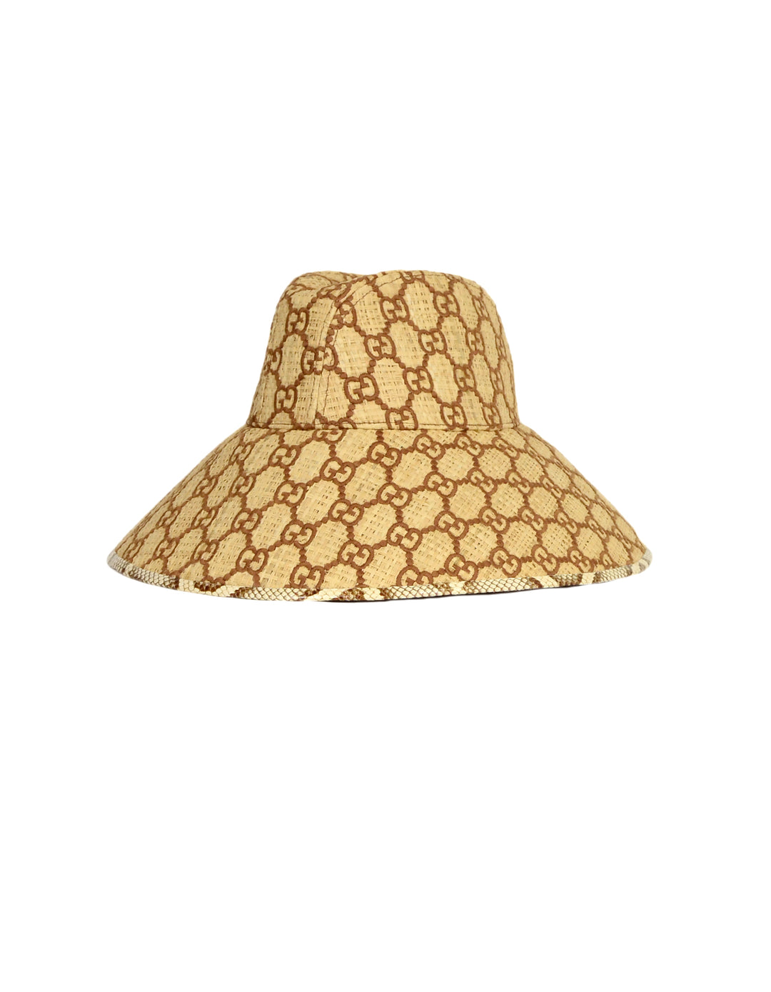 Gucci Raffia Wide Brim Hat with Green Embroidered motif and snakeskin trim Gucci hat wide-brimmed with - Gem main image 4