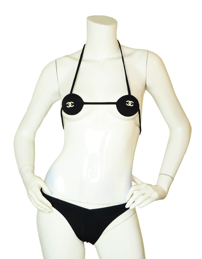 Chanel RARE RUNWAY 1990s Iconic Black/White CC String Bikini Bathing S –  ASC Resale