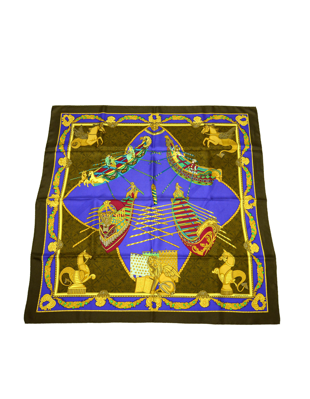 Hermes Blue/Gold Les Bissone de Venise 90cm Silk Scarf – ASC Resale