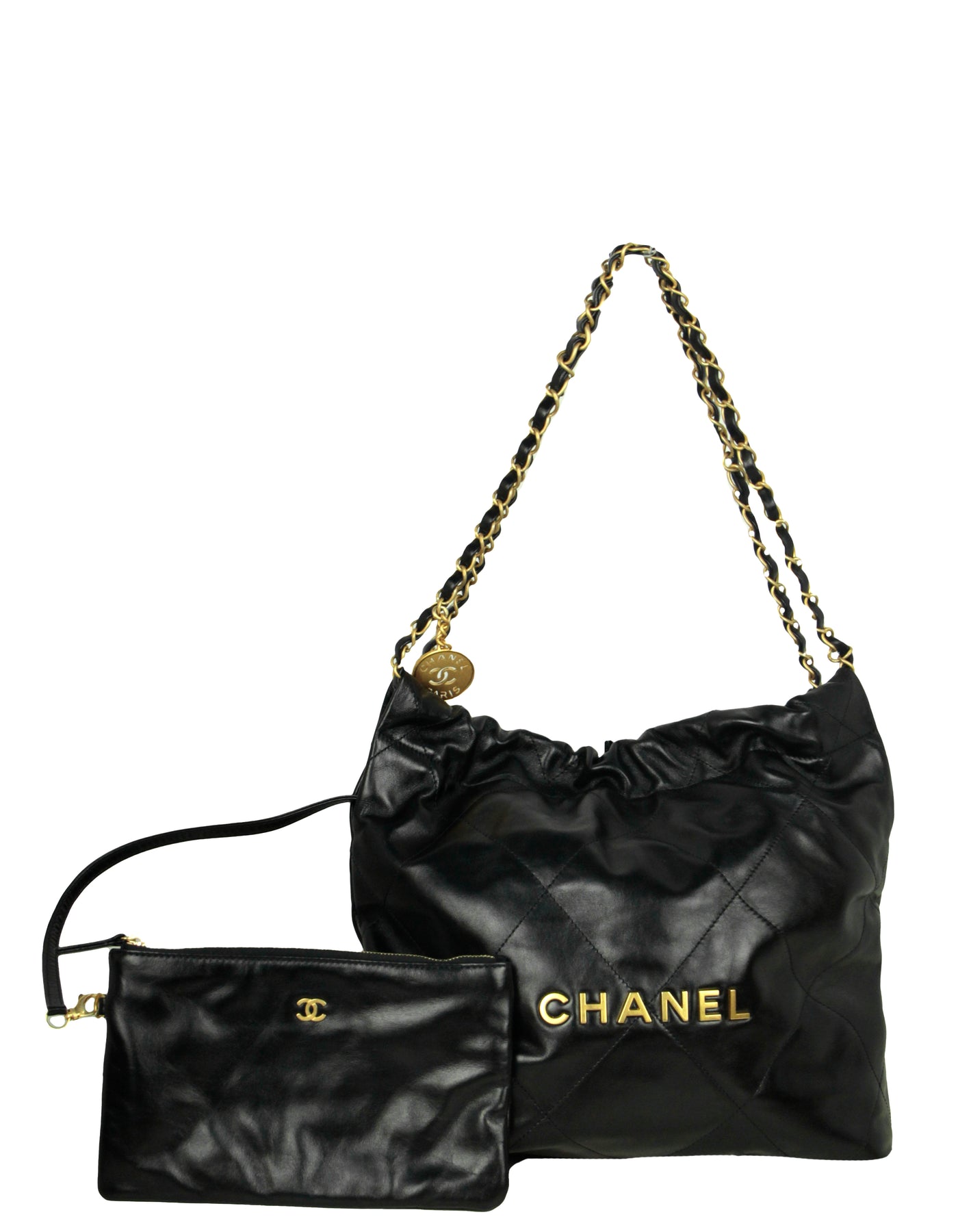 CHANEL Shiny Calfskin Quilted Small Chanel 22 Black 1041714
