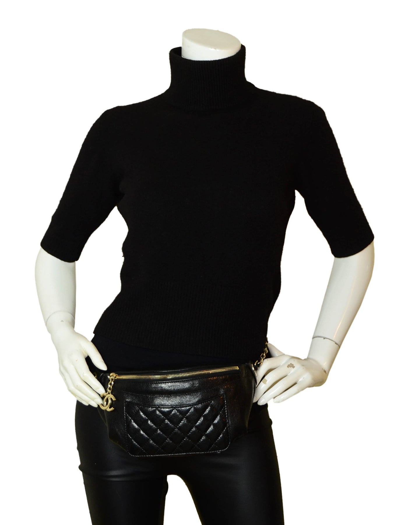 Chanel Black Crumpled Calfskin Bi Quilted Waist Bag Fanny Pack