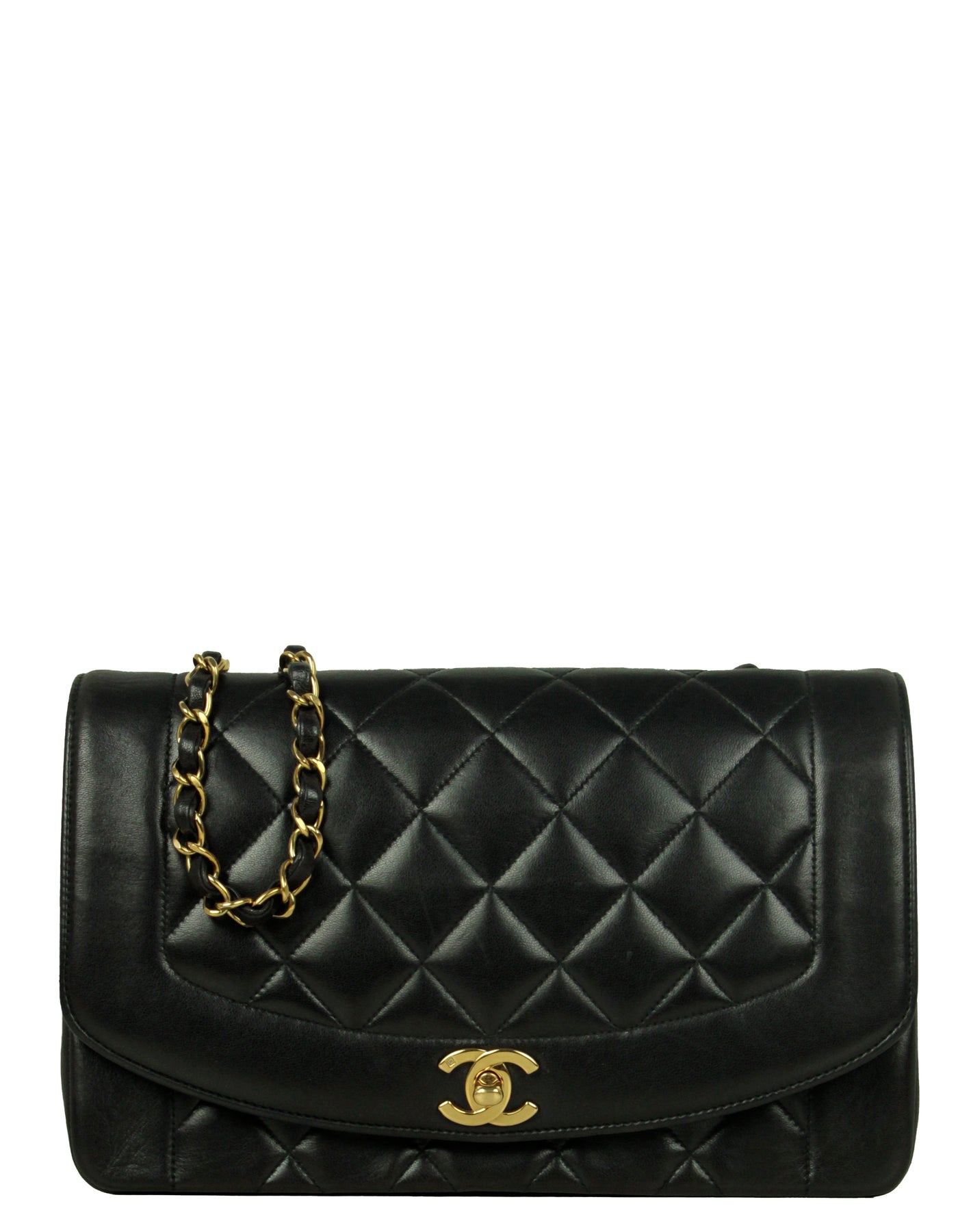Chanel Medium Logo Gold Enchained Calfskin Quilted Black Leather Flap Bag
