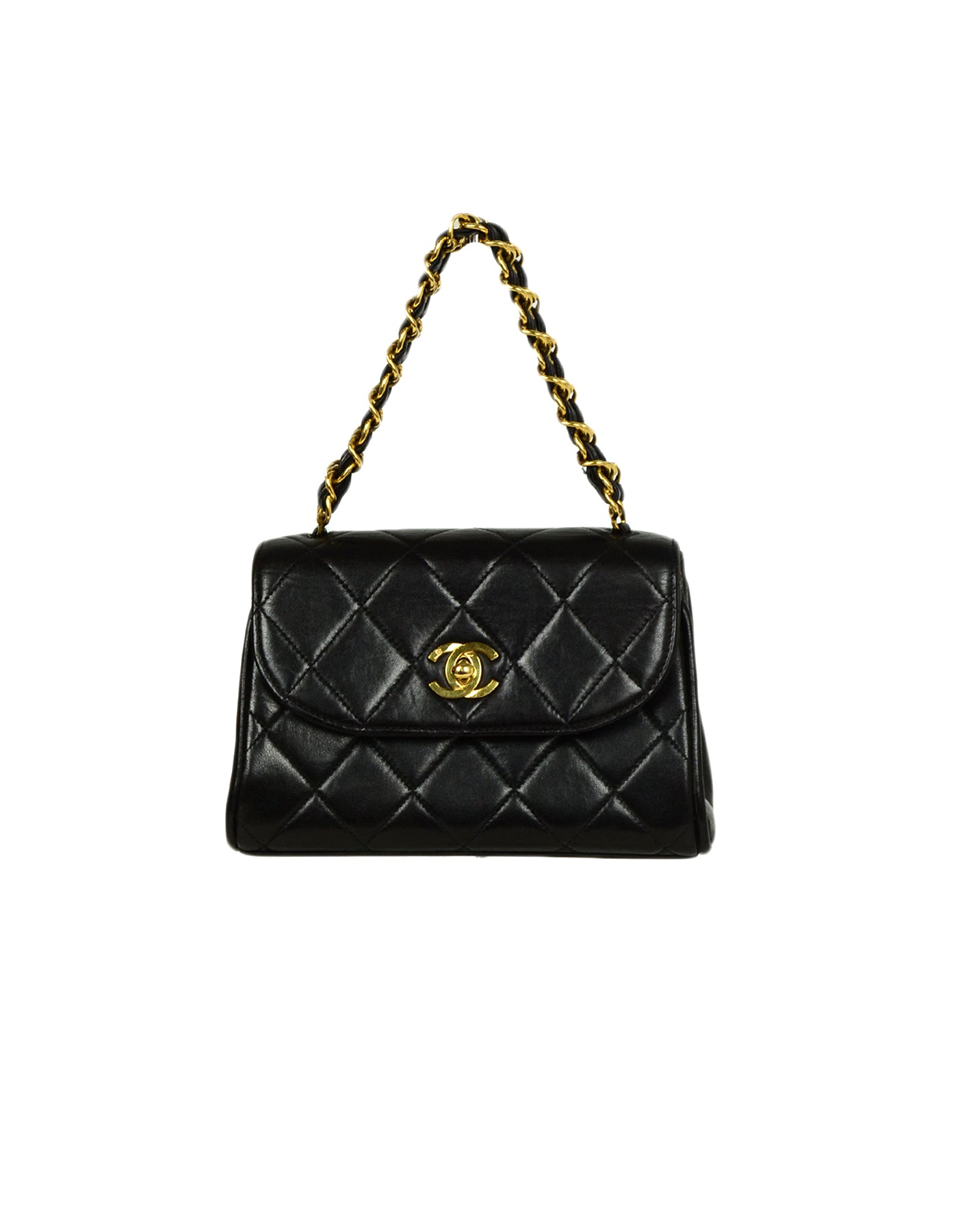 Black Quilted Lambskin Small Classic Full Flap Gold Hardware, 1990