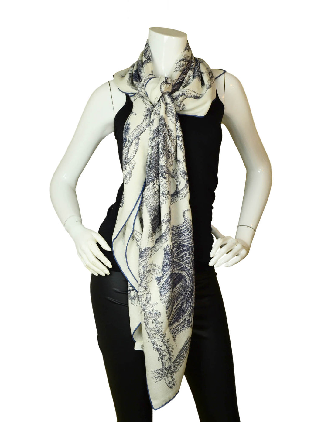 Hermes Blue/White Les Cabanes 140cm Silk/Cashmere Shawl – ASC Resale