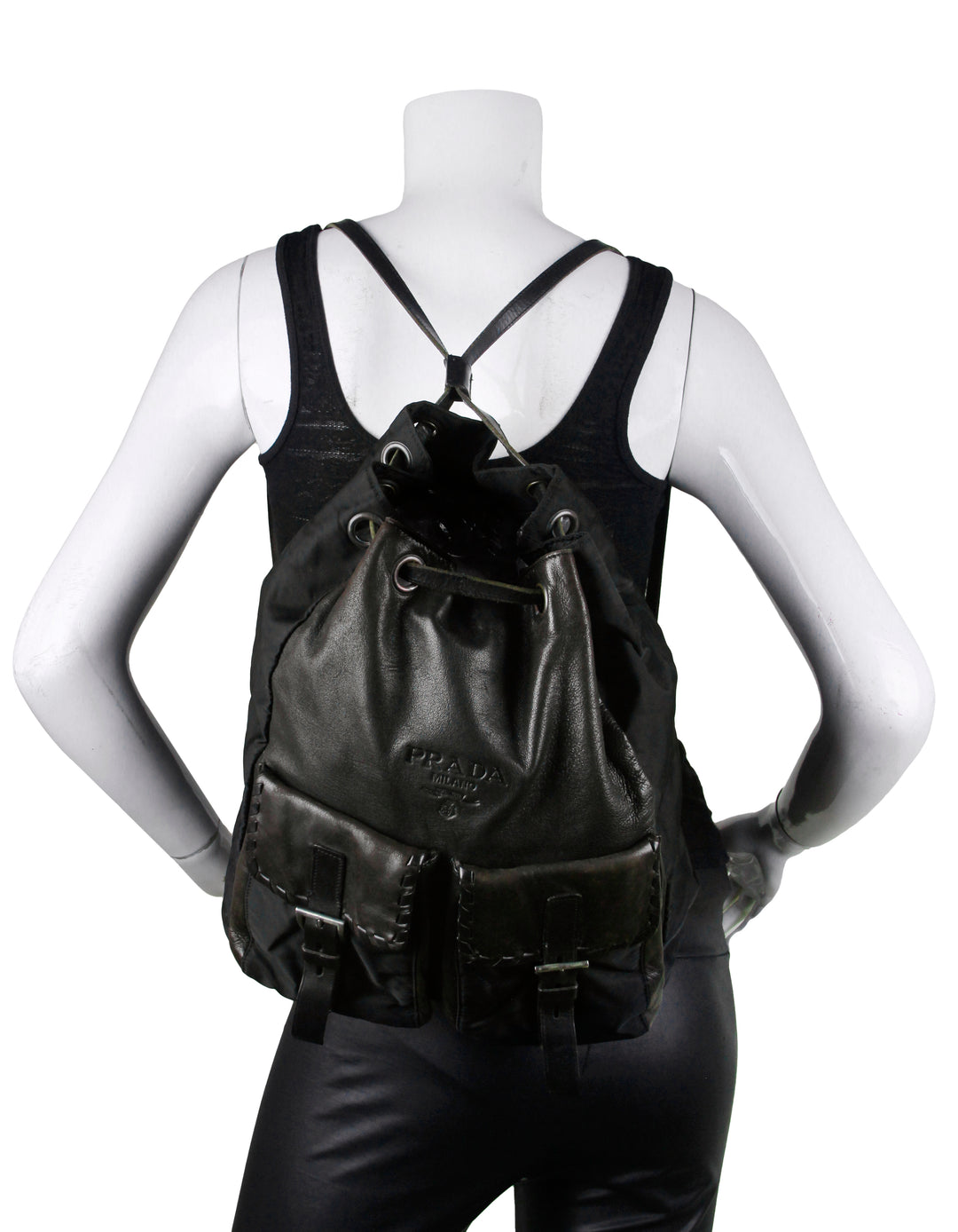 Prada Vintage Nylon/Leather Drawstring Backpack – ASC Resale display picture 2