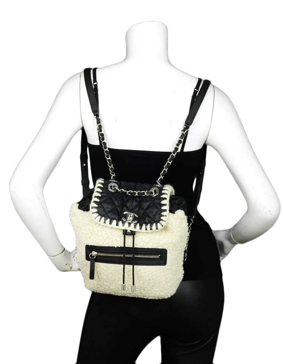 Chanel Black/Ecru Nylon & Shearling Coco Neige Backpack  display picture 1