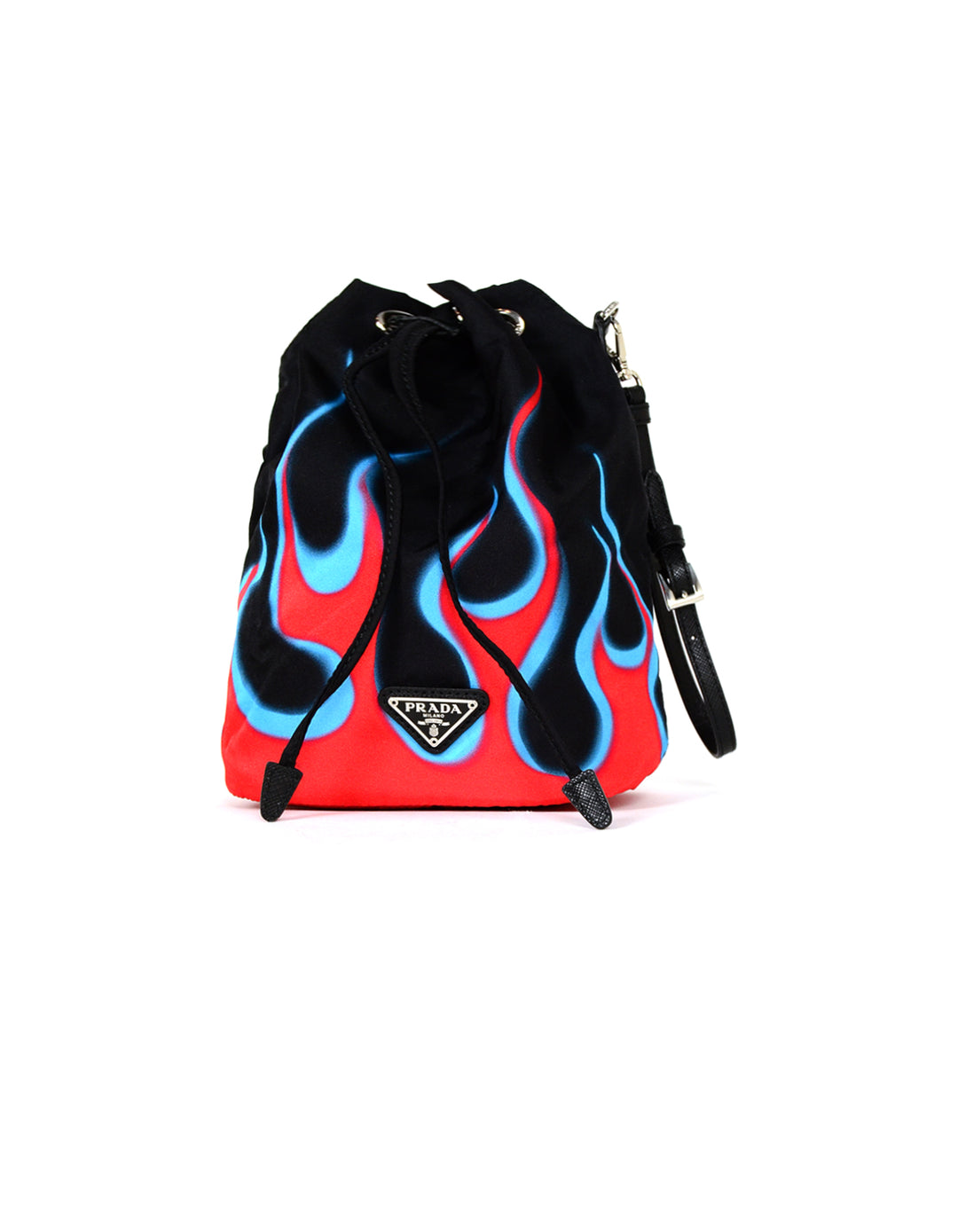Prada 2019 Black Nylon Flame Print Wristlet Bucket Pouch Bag ASC Resale