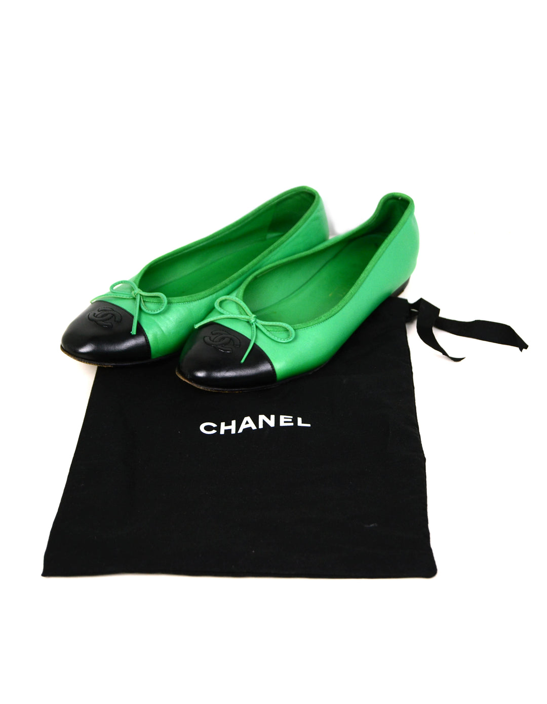 Chanel Green/Black Leather Cap Toe CC Ballet Flats sz 39 – ASC Resale