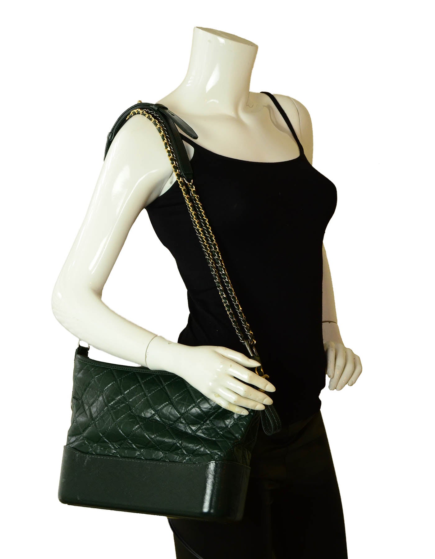 Chanel NWT Dark Green Distressed Quilted Medium Gabrielle Bag For