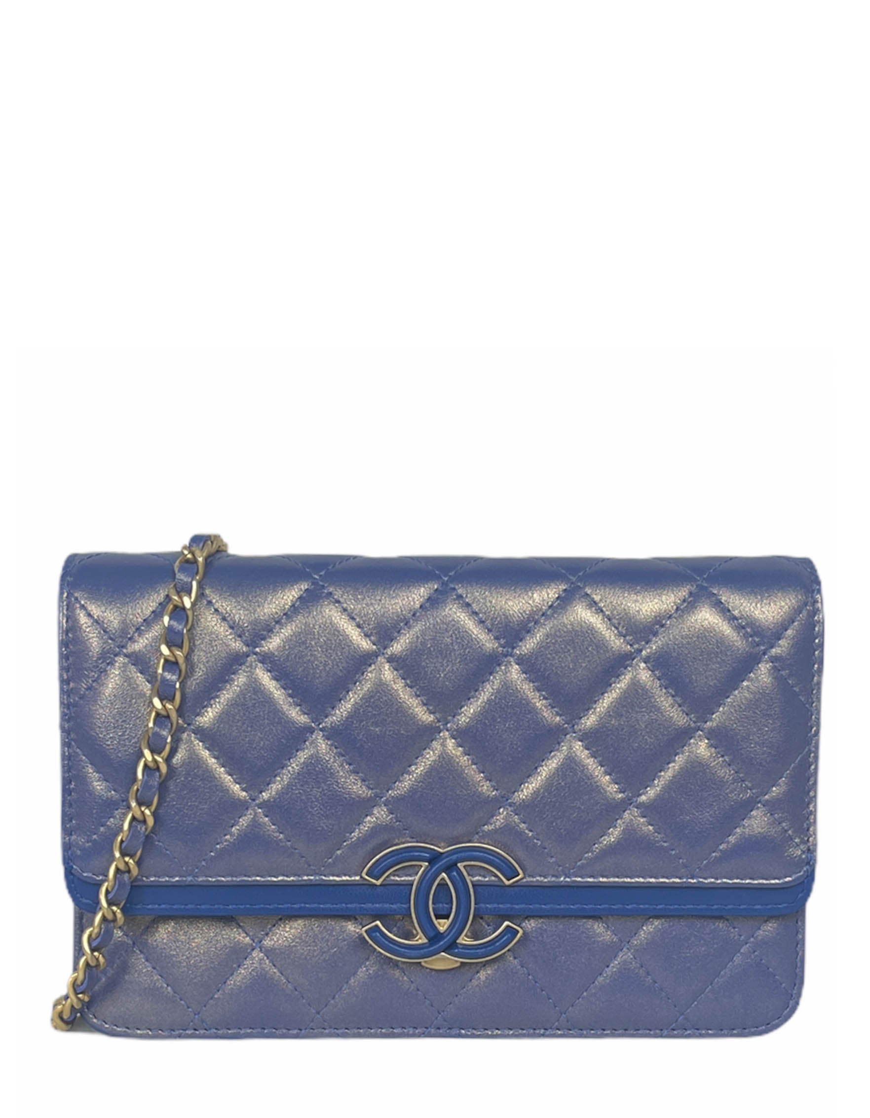 CHANEL Iridescent Caviar Quilted Wallet on Chain WOC Dark Blue 1280639