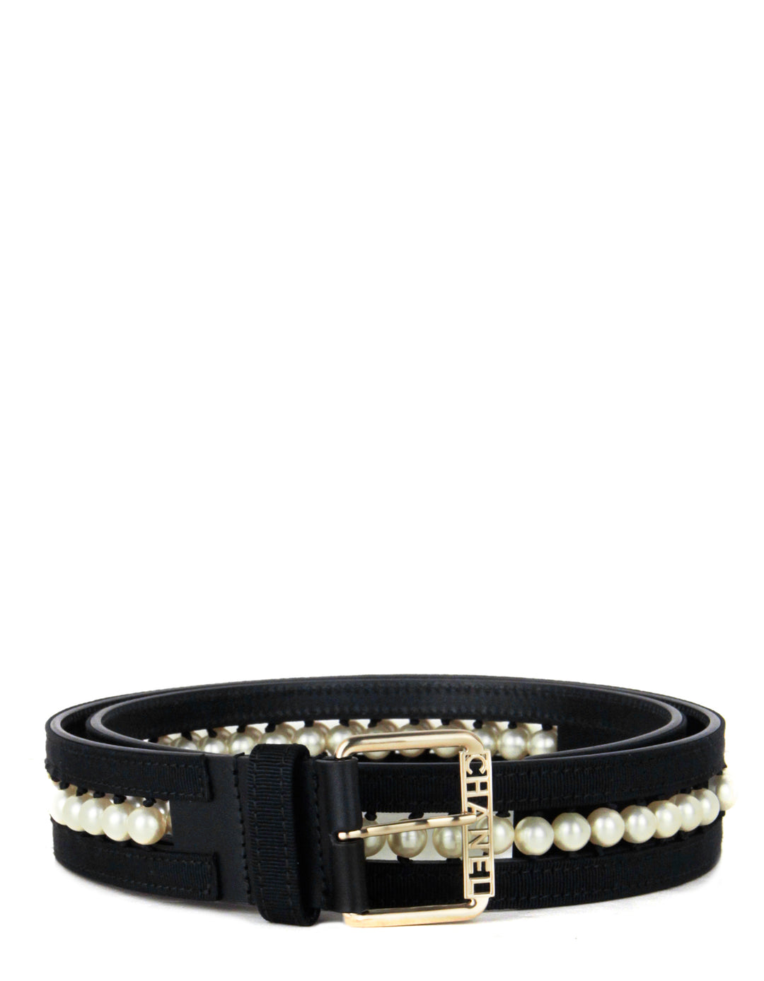 Chanel NWT Black Leather & Grosgrain Pearl Belt sz 90 – ASC  display picture 1