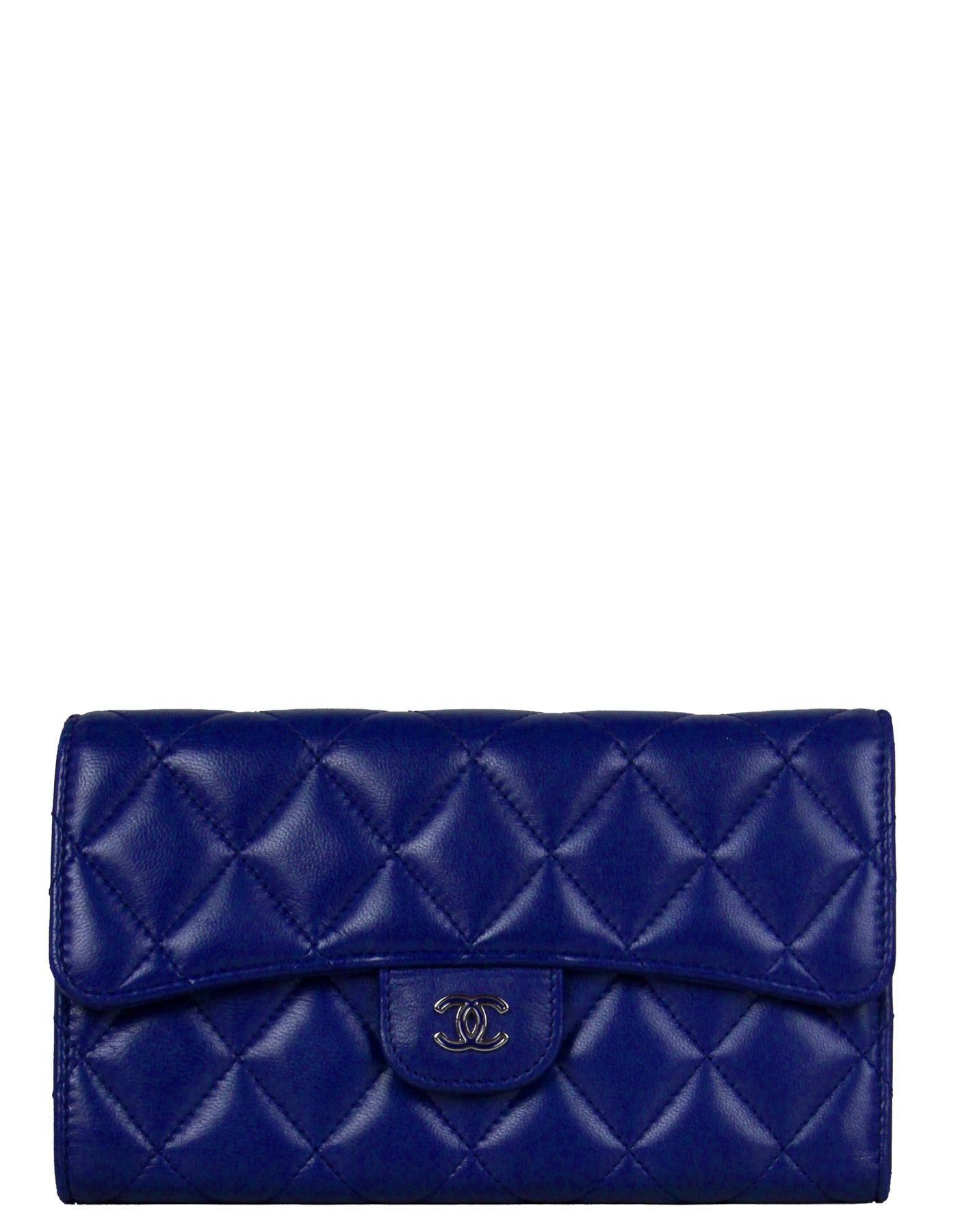 Chanel Blue Lambskin Quilted Large Gusset Flap Wallet