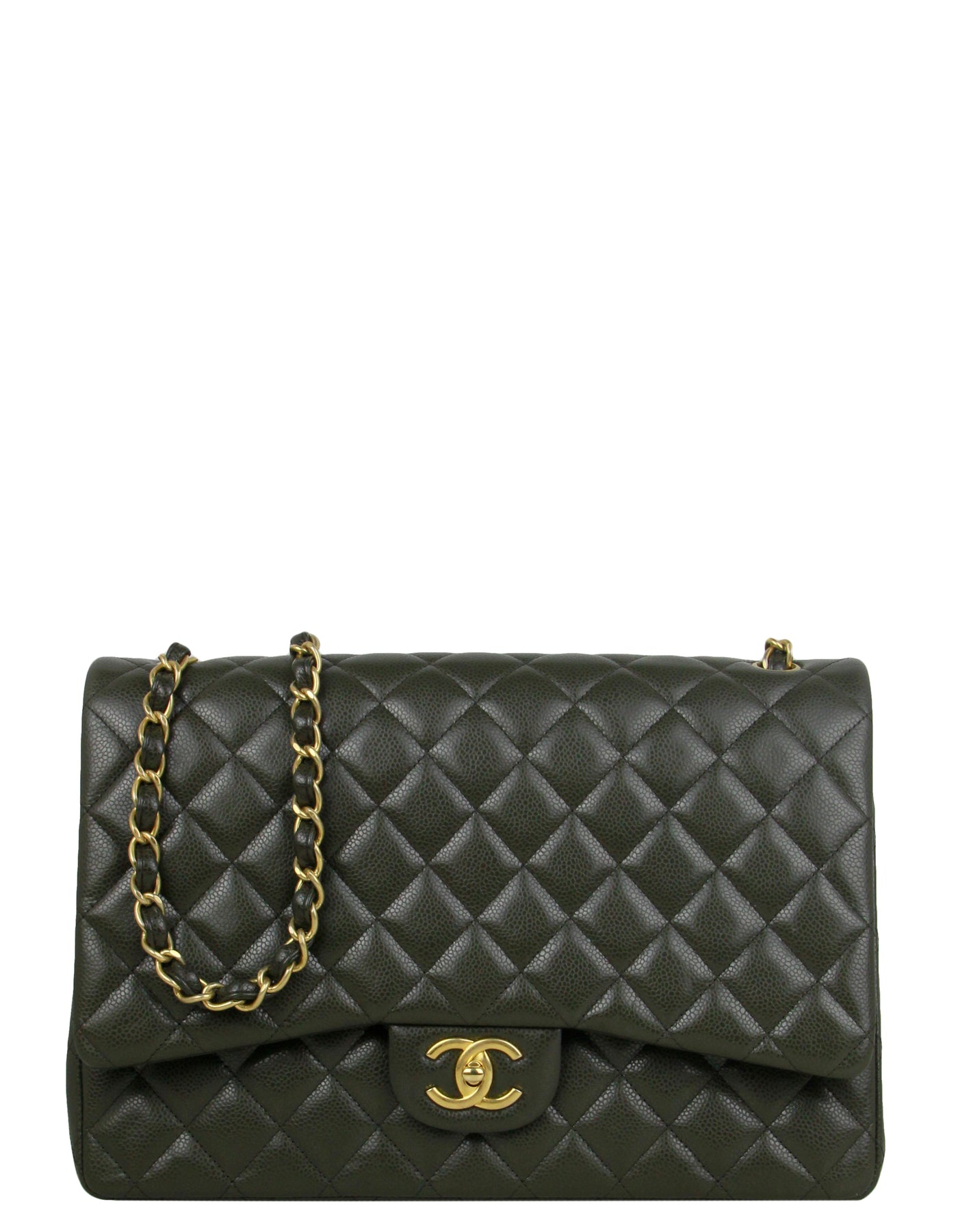 Chanel Dark Green Caviar Leather Double Flap Maxi Bag – ASC Resale