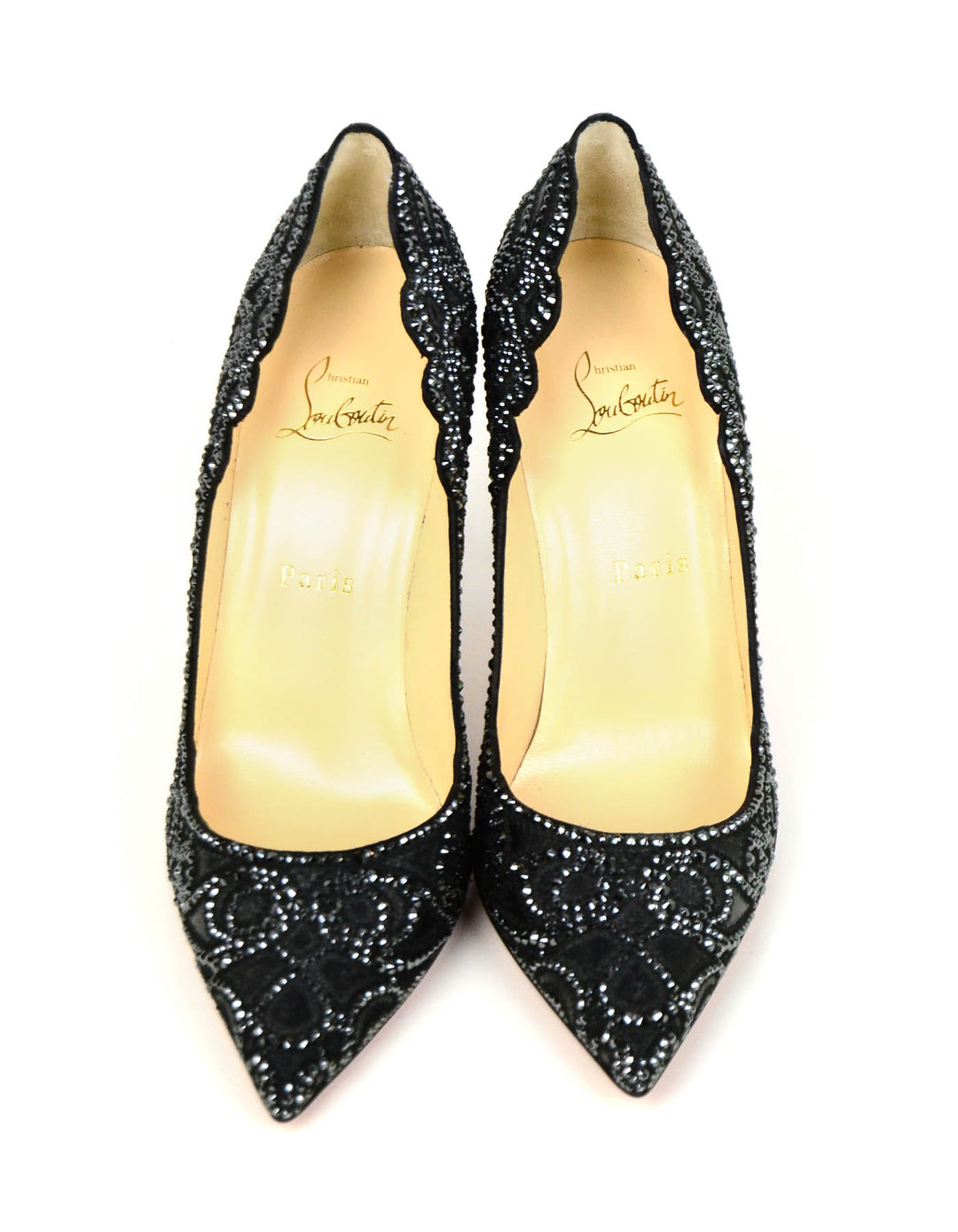 Christian Louboutin NEW Black Calfskin Scalloped Crystal Top Christian Louboutin NEW Black Calfskin Scalloped Crystal Top
