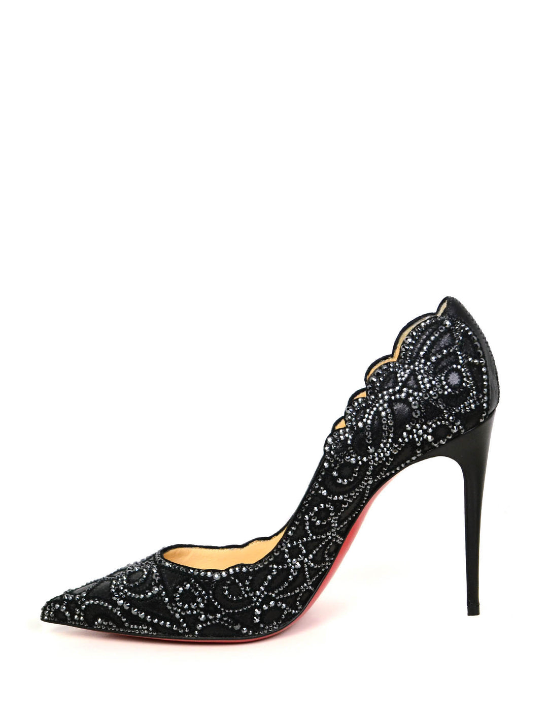 Christian Louboutin NEW Black Calfskin Scalloped Crystal Top Christian Louboutin NEW Black Calfskin Scalloped Crystal Top
