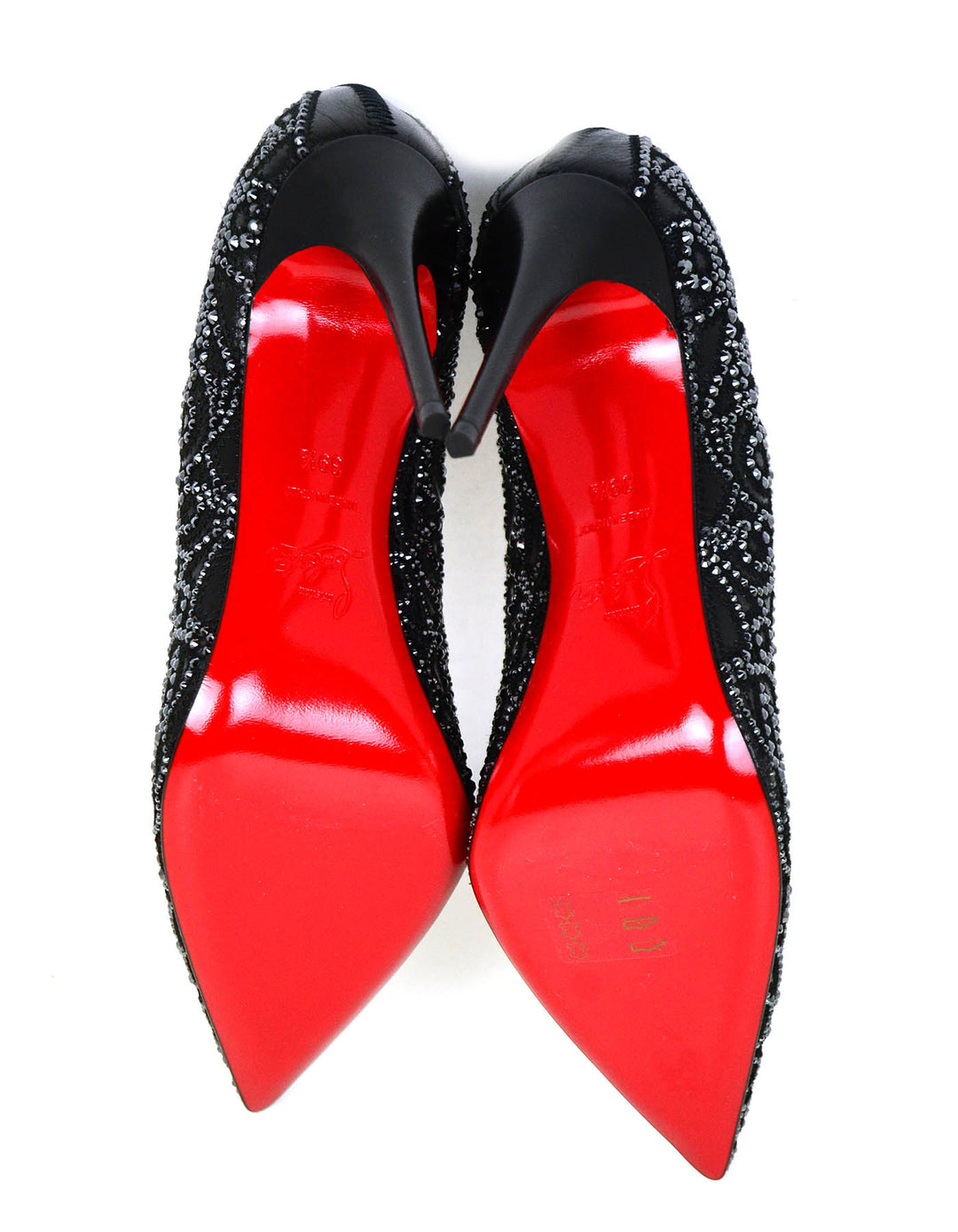 Christian Louboutin NEW Black Calfskin Scalloped Crystal Top Christian Louboutin NEW Black Calfskin Scalloped Crystal Top