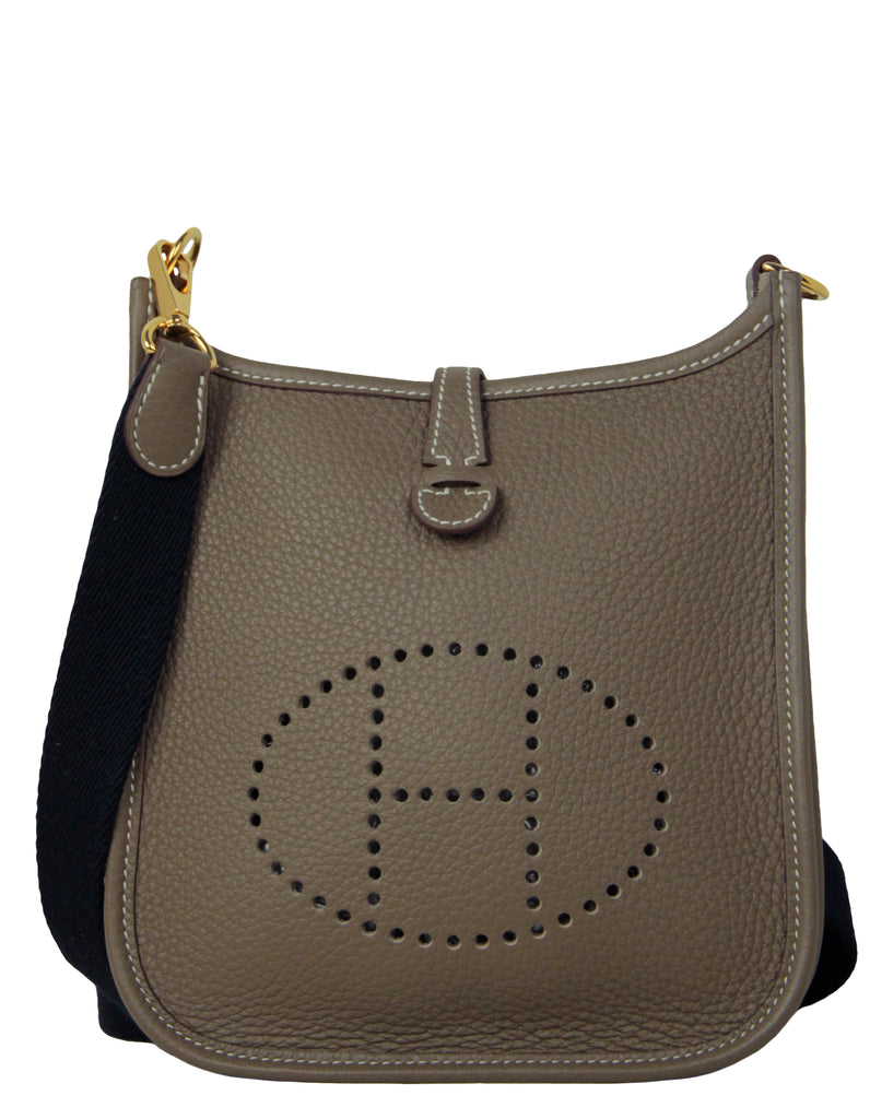 Hermes Evelyne  bag TPM Etoupe grey/ Blue indigo Clemence