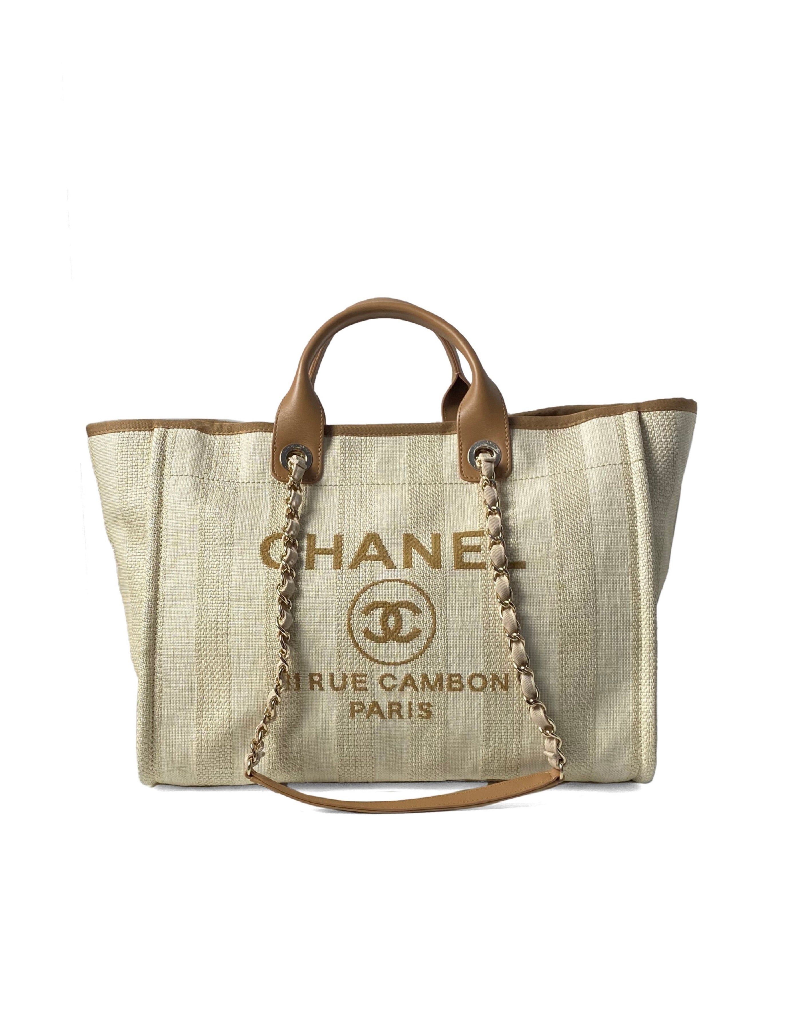 Chanel Mixed Fibers Small Deauville Tote Beige Black