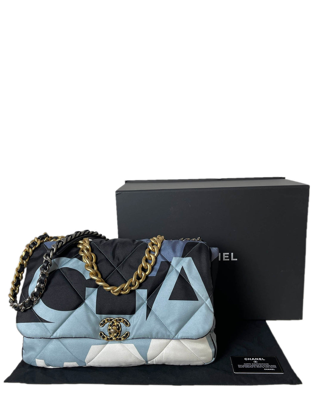 Chanel Blue/White/Black Maxi Scarf Chanel 19 Flap Bag – ASC Resale