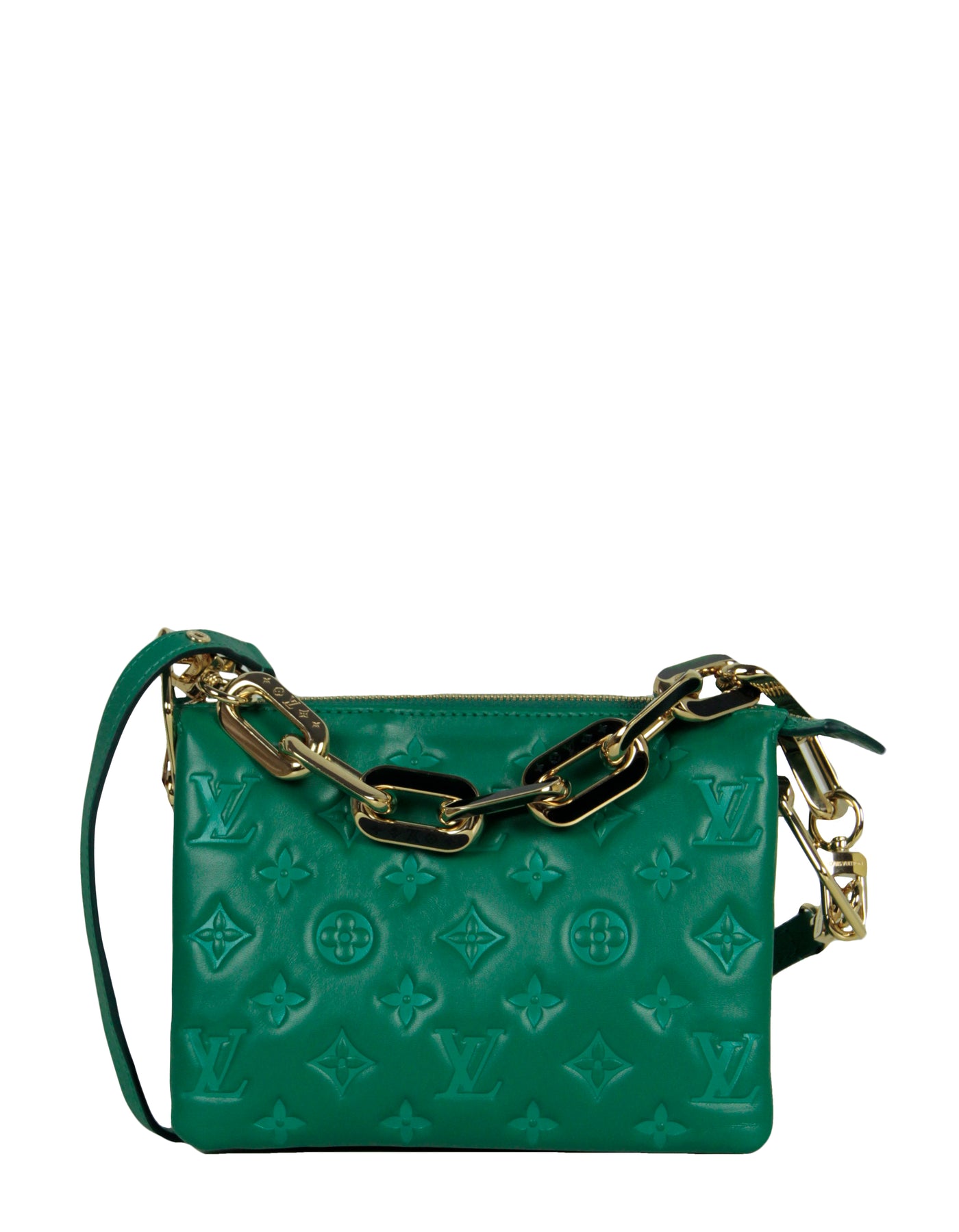 Louis Vuitton Emeraude Green Lambskin Embossed Monogram Coussin BB Crossbody  Bag For Sale at 1stDibs