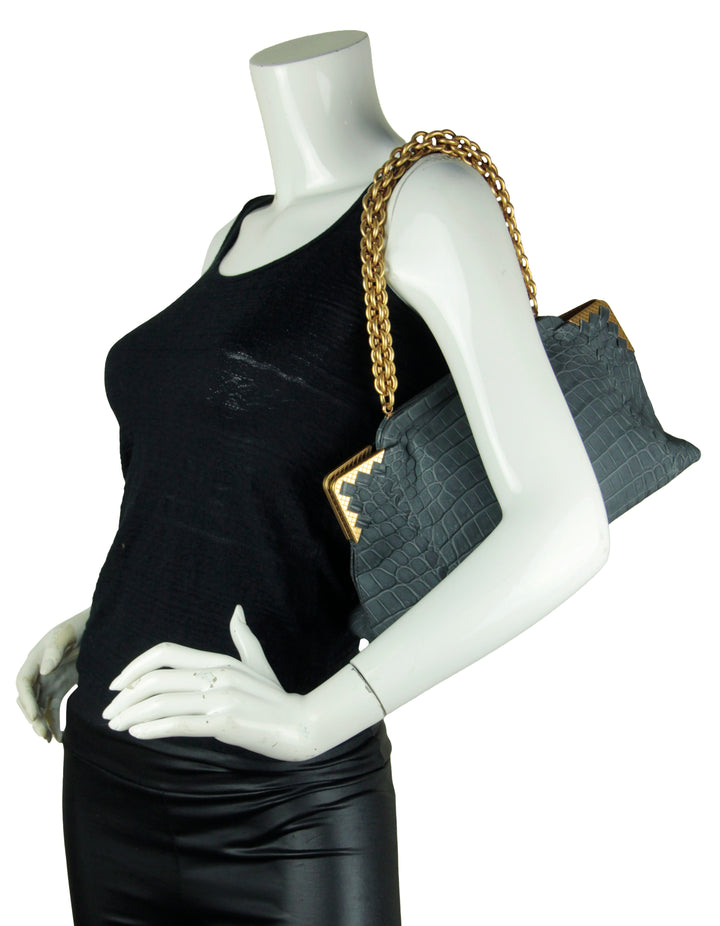 Bottega Veneta Blue/Grey Crocodile Frame Bag – ASC Resale Bottega Veneta Blue/Grey Crocodile Frame Bag – ASC Resale